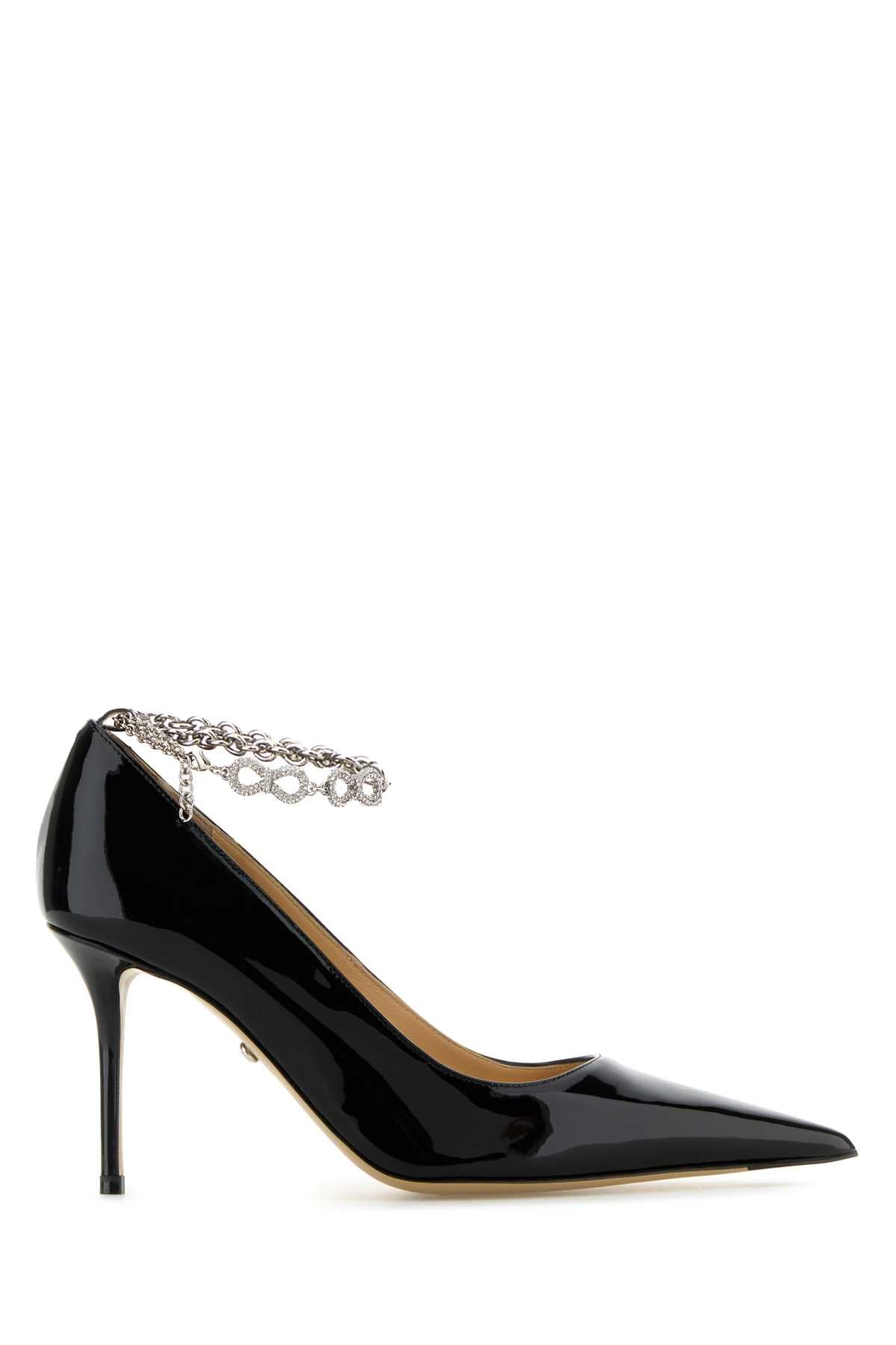 MACH & MACH Leather Bow Chain Pointed Toe Pumps