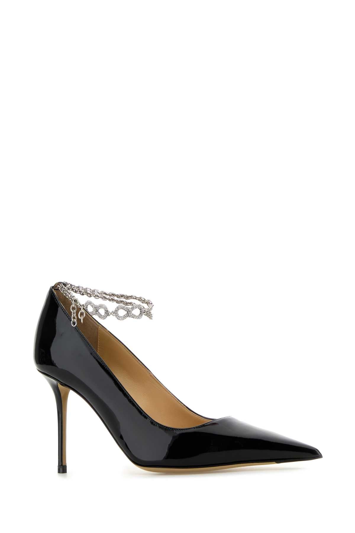 MACH & MACH Leather Bow Chain Pointed Toe Pumps