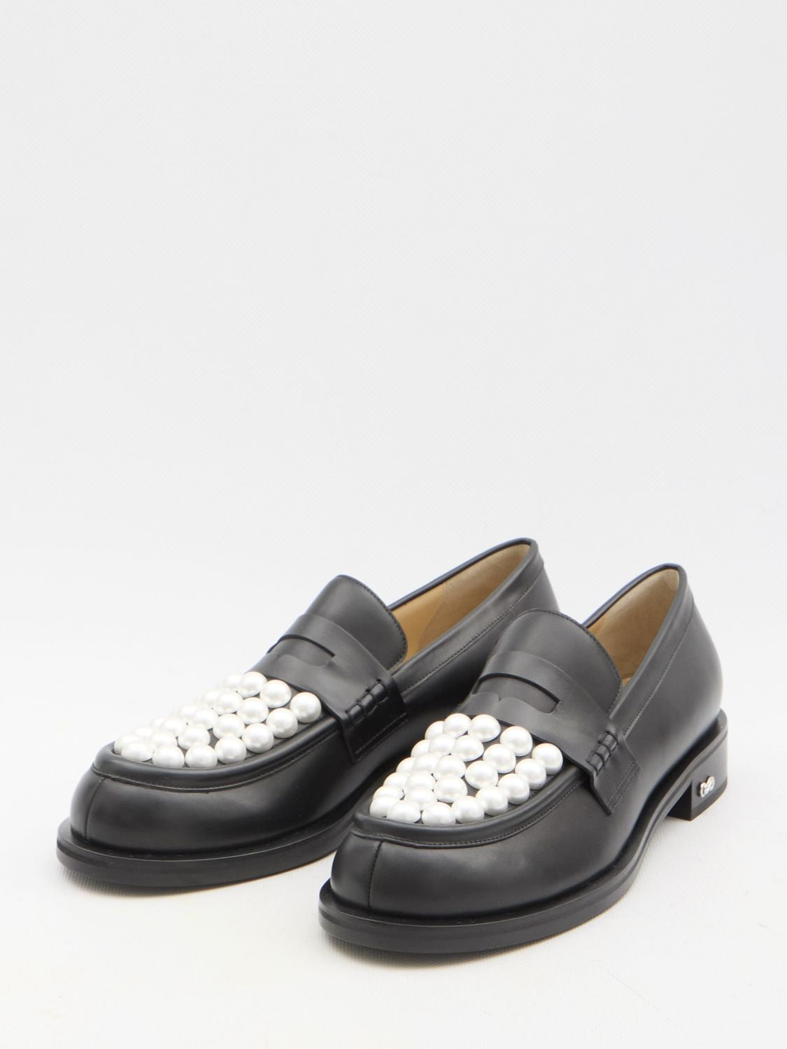 MACH & MACH Elegant Square Heel Loafers with Pearl Embellishments