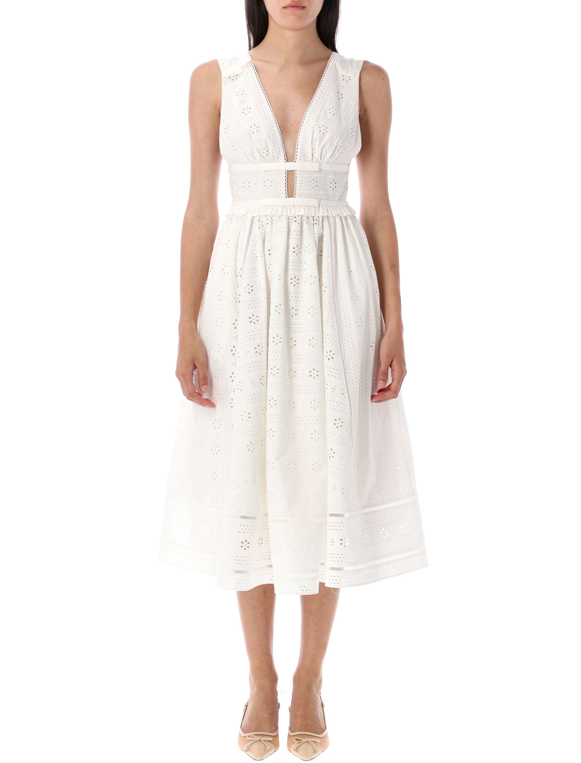 SELF-PORTRAIT Lace Midi Dress with Decorative Bow - Size 6