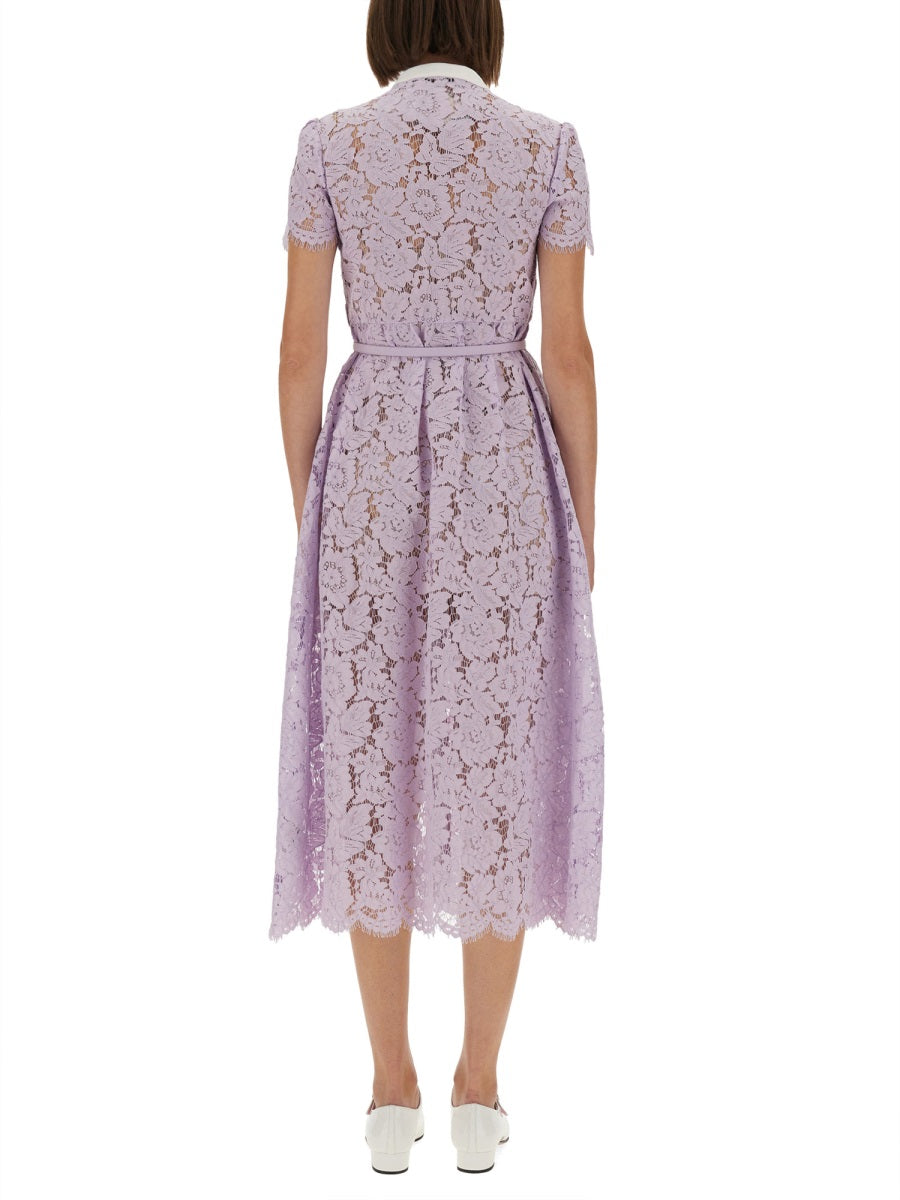 SELF-PORTRAIT Lace Midi Dress with Front Buttons - Size 6