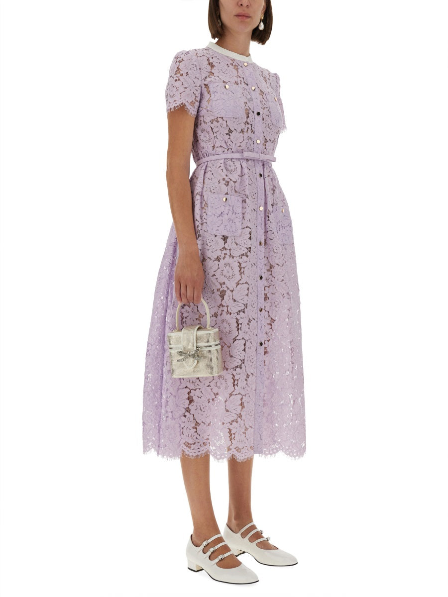 SELF-PORTRAIT Lace Midi Dress with Front Buttons - Size 6