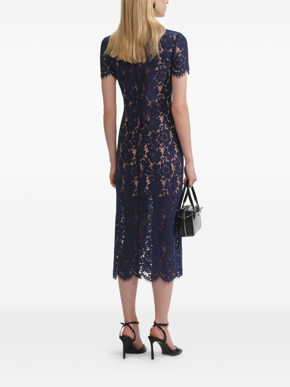 SELF-PORTRAIT Lace Long Dress with Front Button Fastening and Flap Pockets