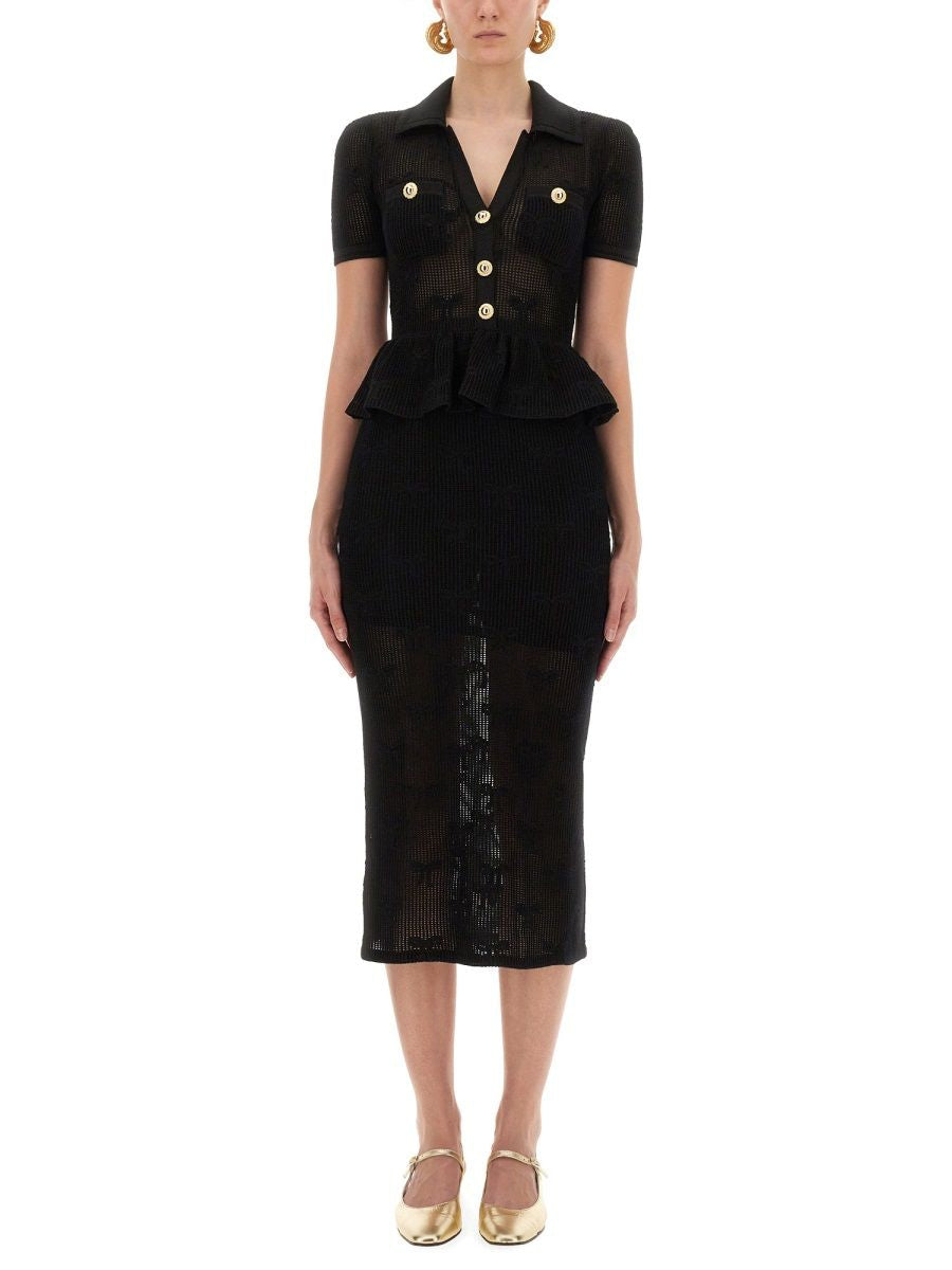 SELF-PORTRAIT MIDI CROCHET DRESS WITH BOWS - SIZE S