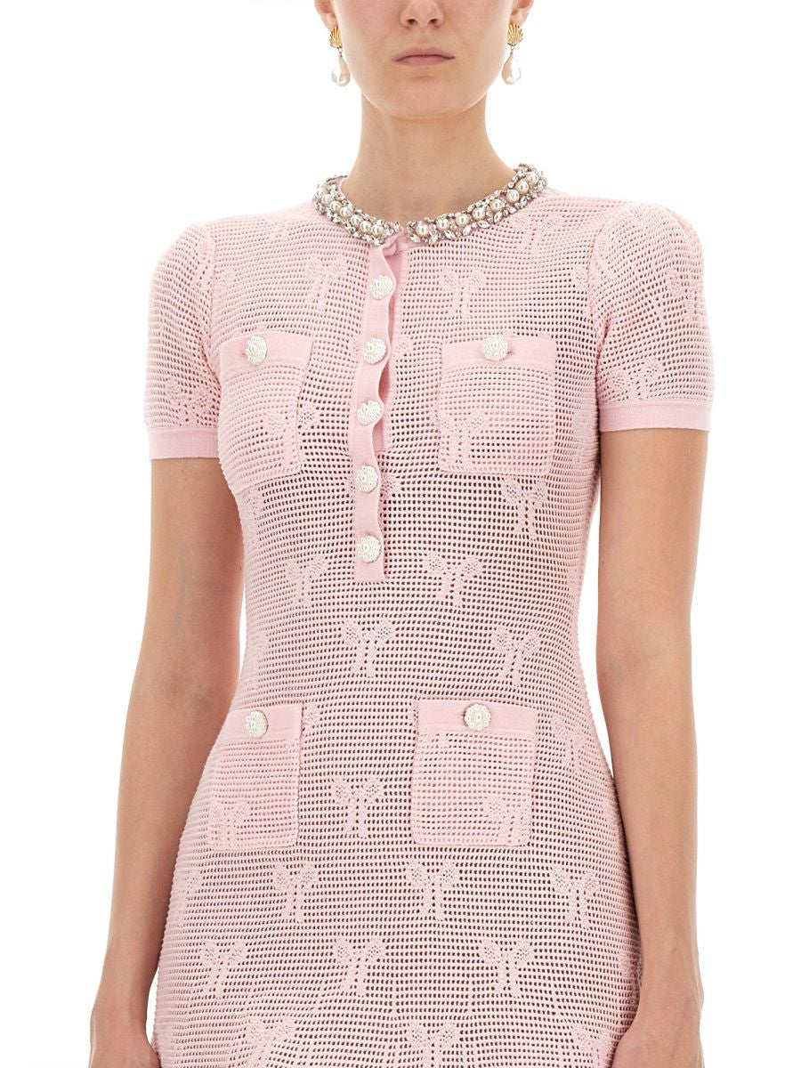 SELF-PORTRAIT Charming Mini Crochet Dress with Bows - Slim Fit