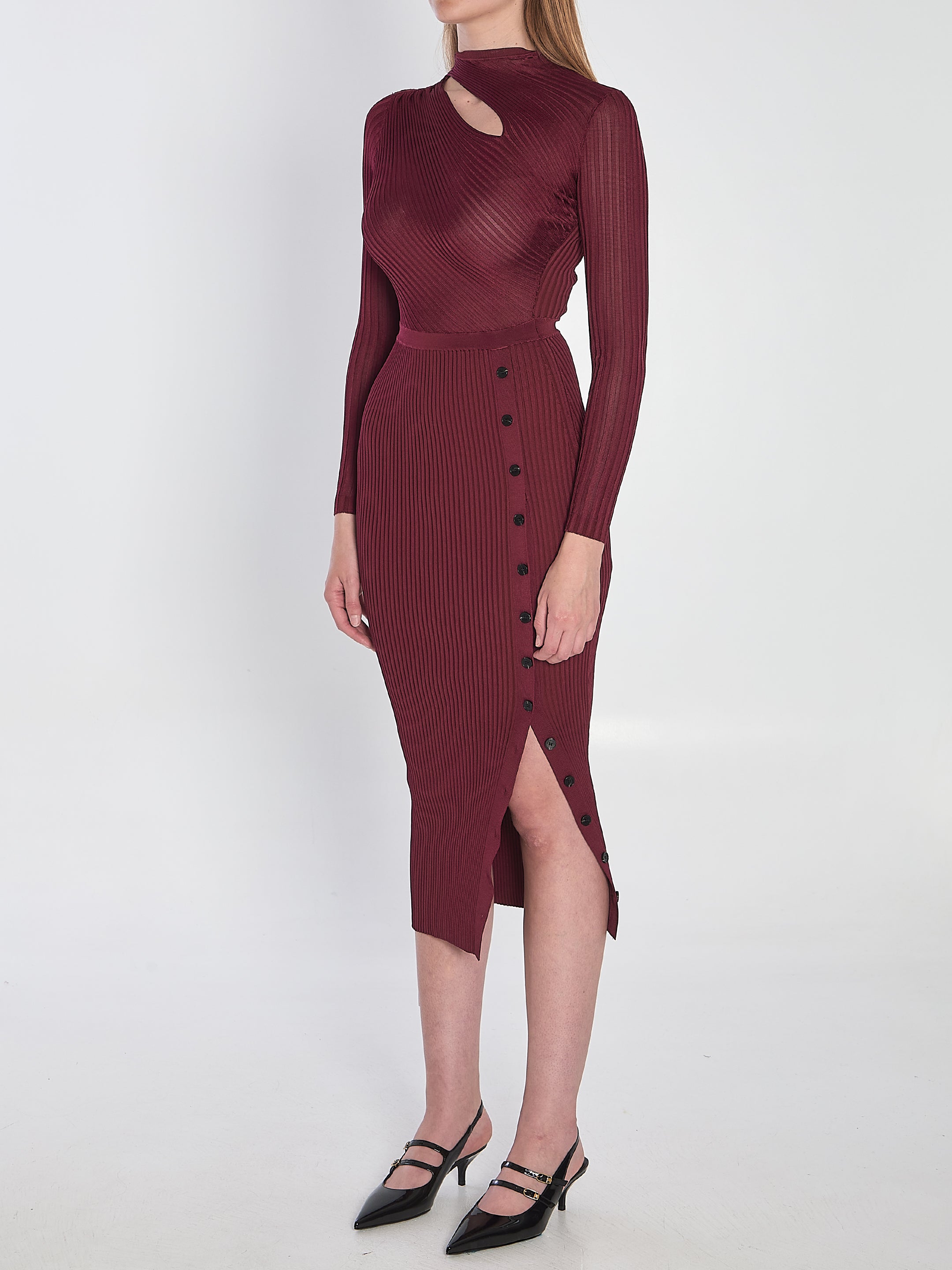 SELF-PORTRAIT Cut Out Rib Knit Midi Dress - Size S