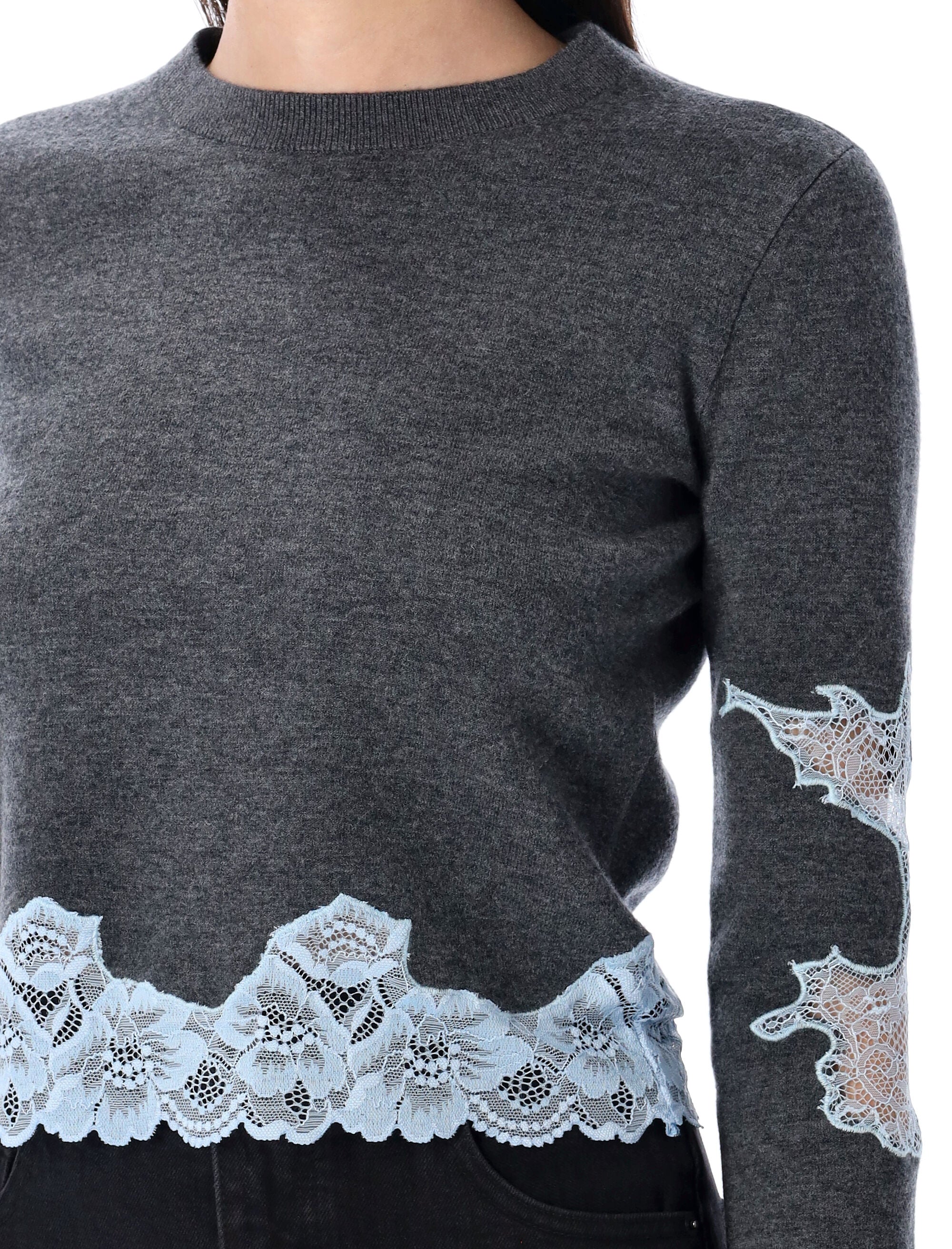 SELF-PORTRAIT Wool Blend Sweater with Lace Details