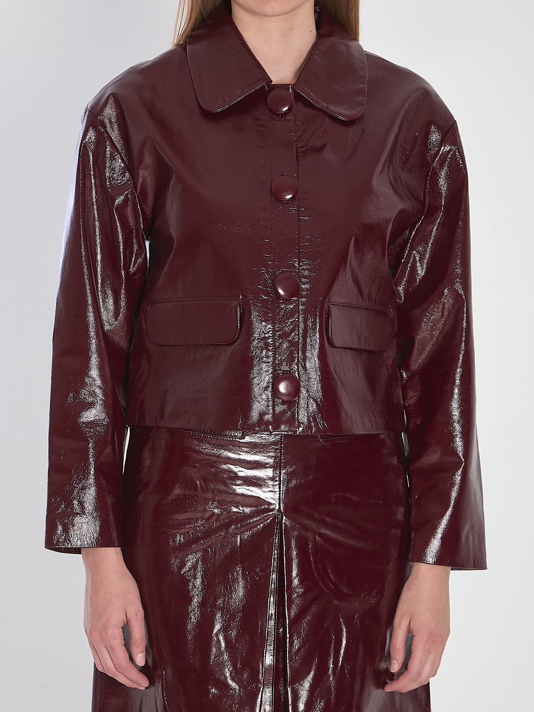SELF-PORTRAIT Lambskin Jacket with Shirt Style Collar