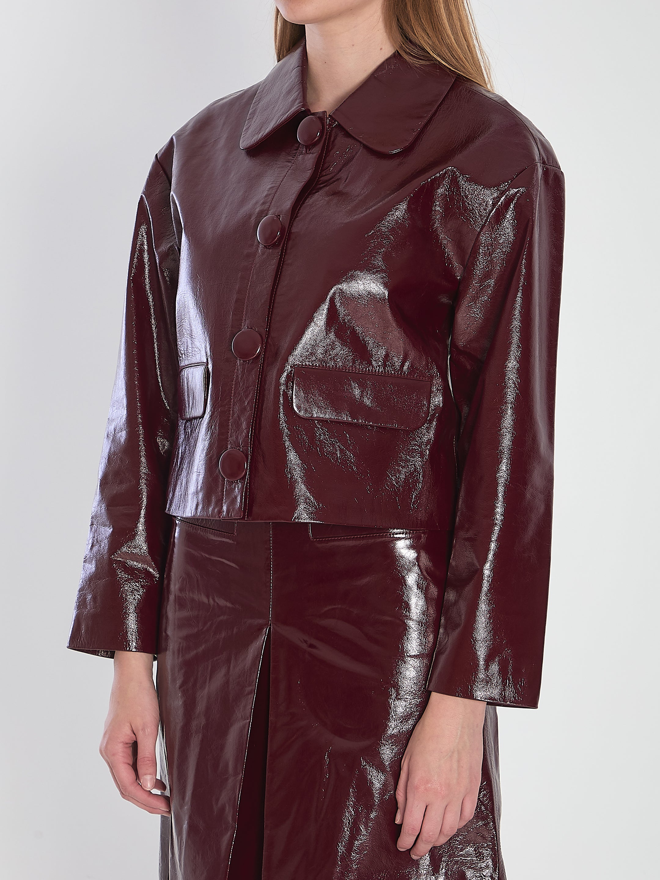 SELF-PORTRAIT Lambskin Jacket with Shirt Style Collar