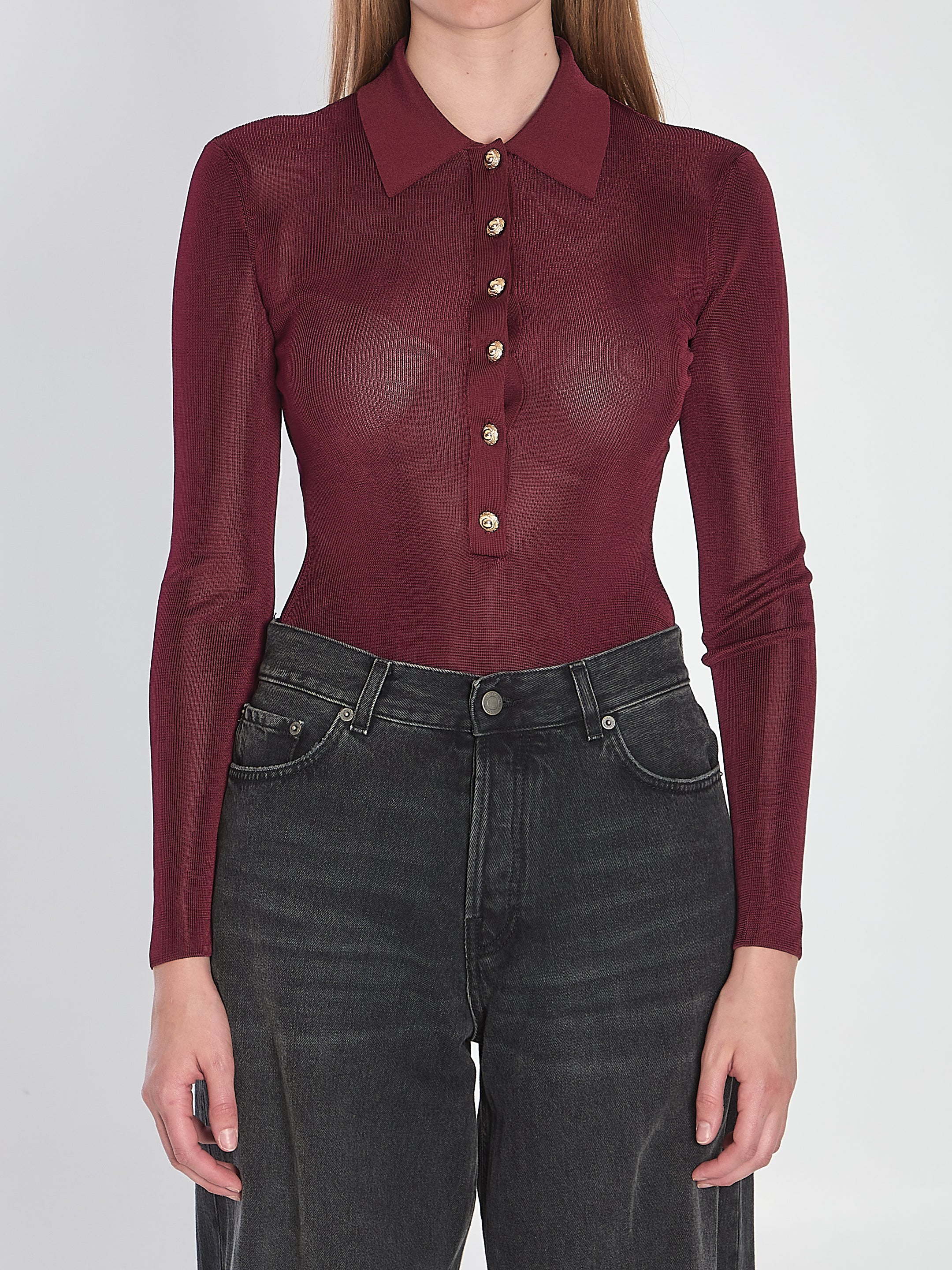 SELF-PORTRAIT Ribbed Collar Knit Bodysuit for Women