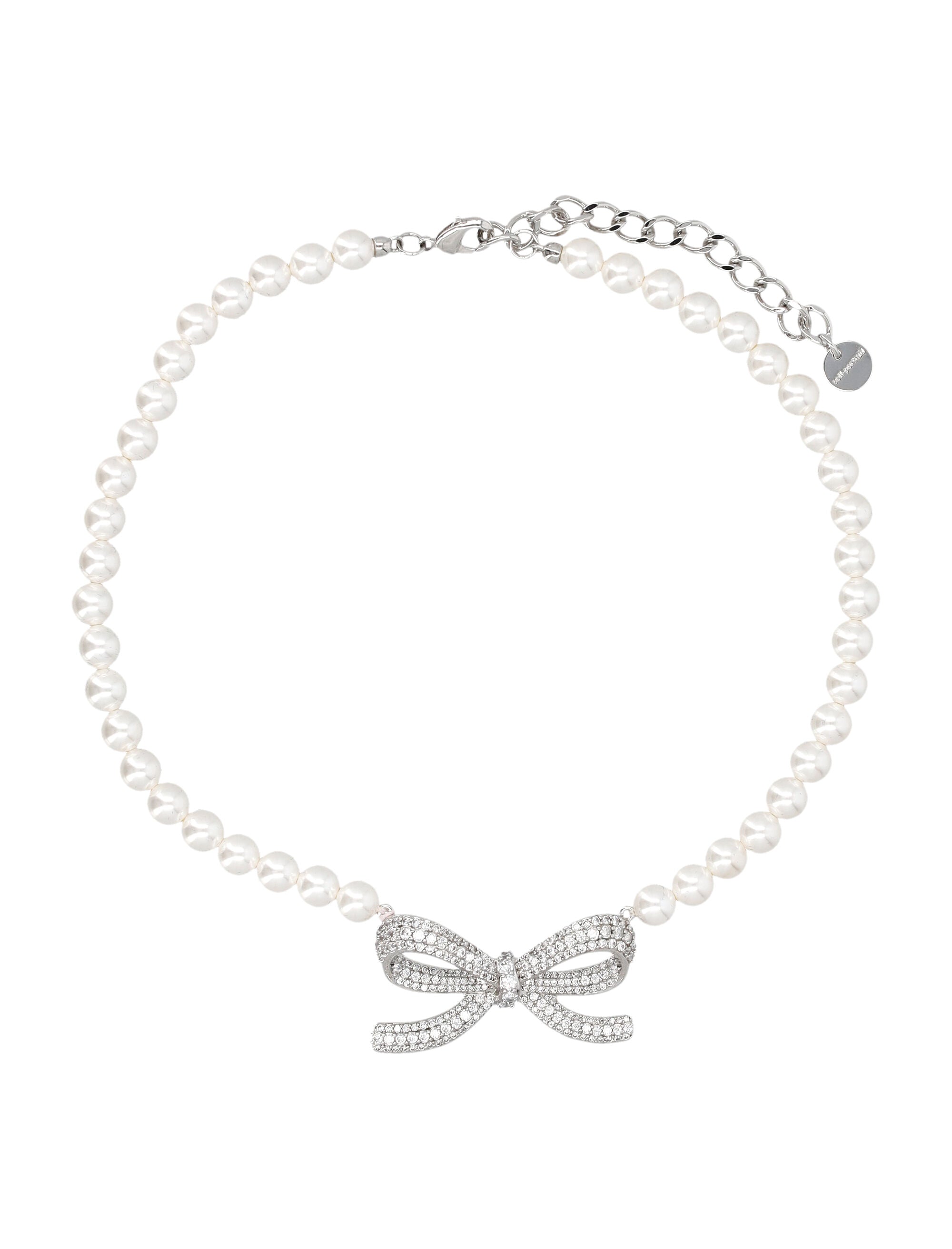 SELF-PORTRAIT Pearl Bow Necklace - 42 cm