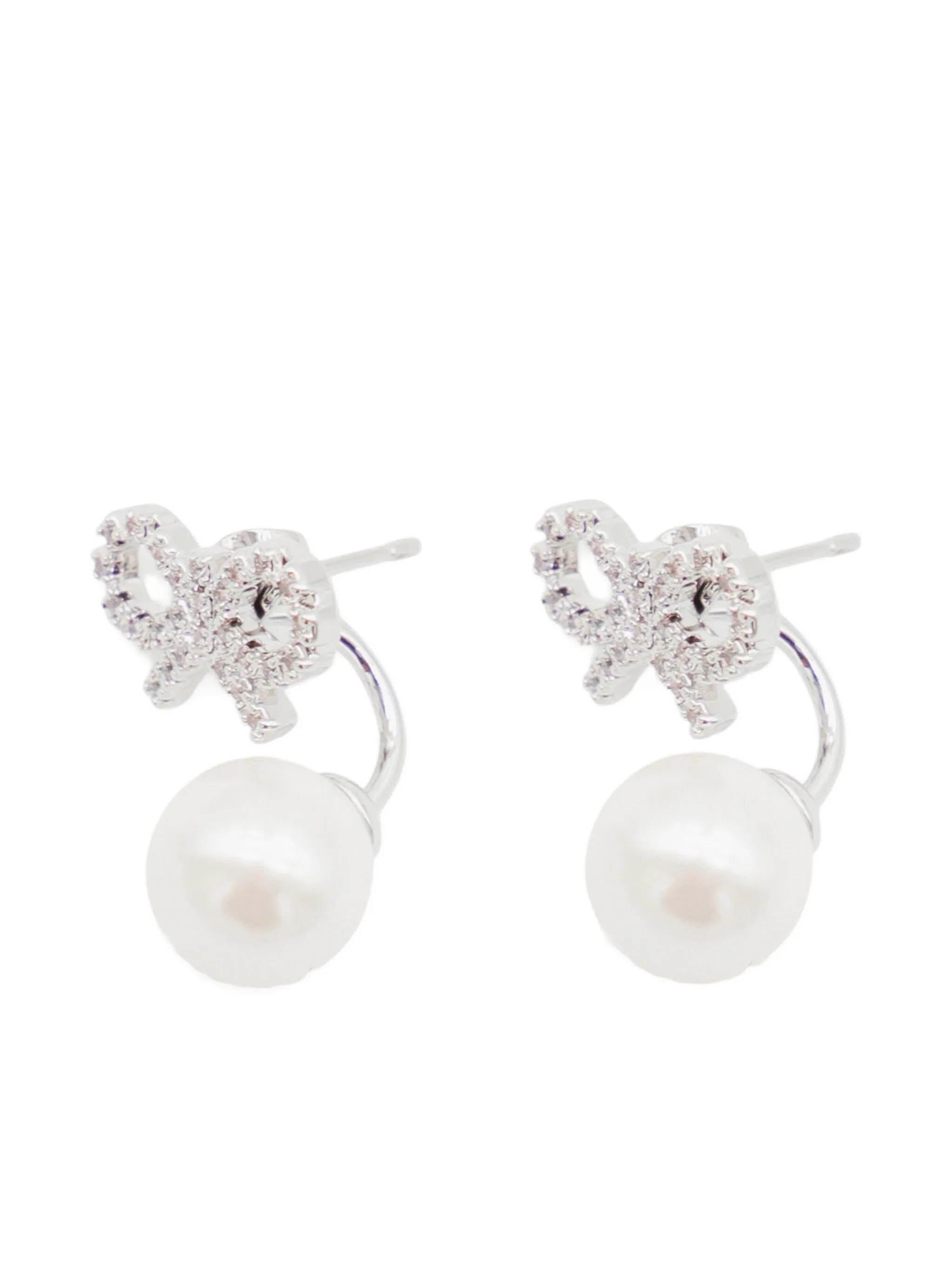 SELF-PORTRAIT Mini Crystal Bow and Pearl Jacket Earrings
