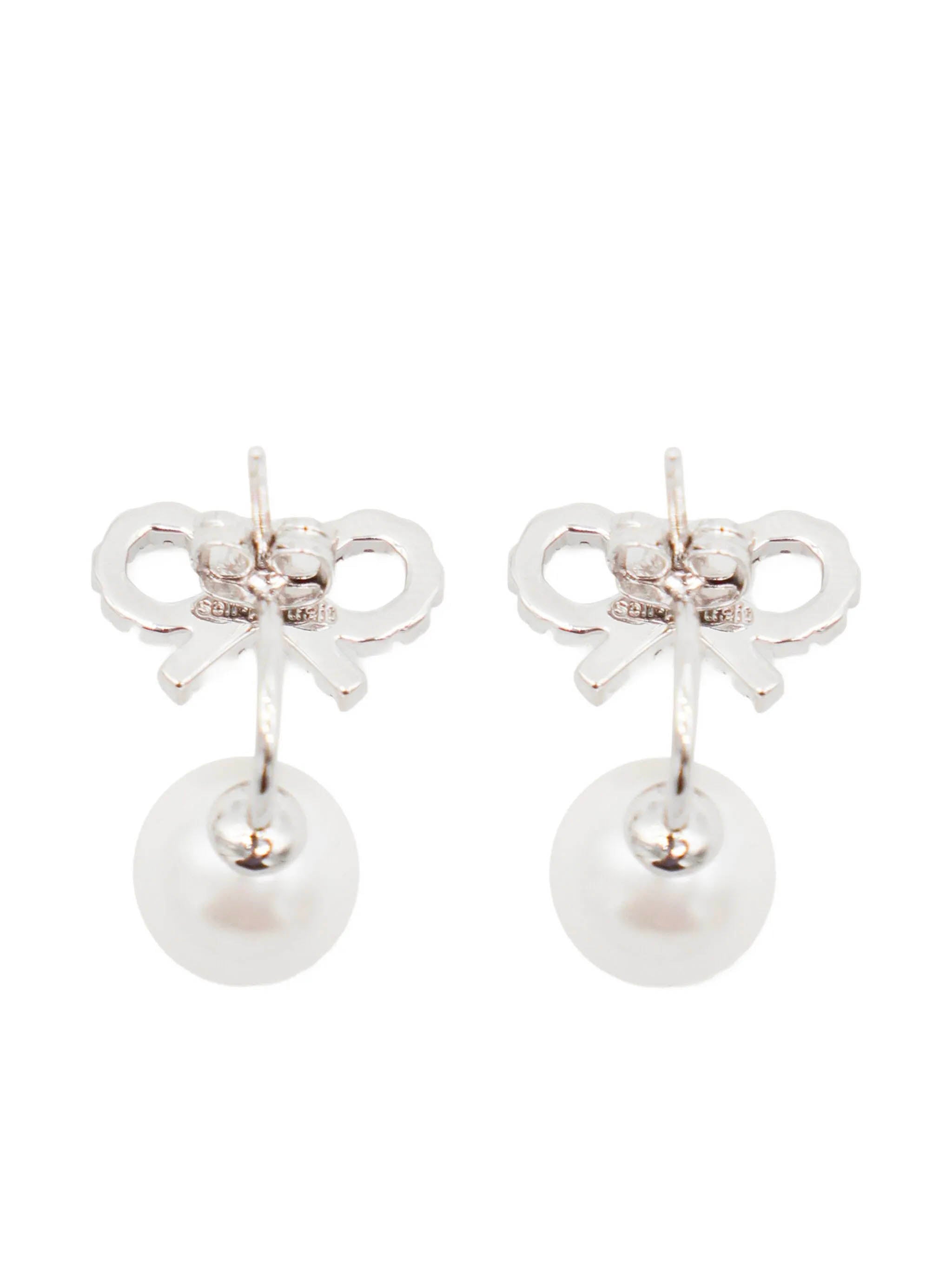 SELF-PORTRAIT Mini Crystal Bow and Pearl Jacket Earrings