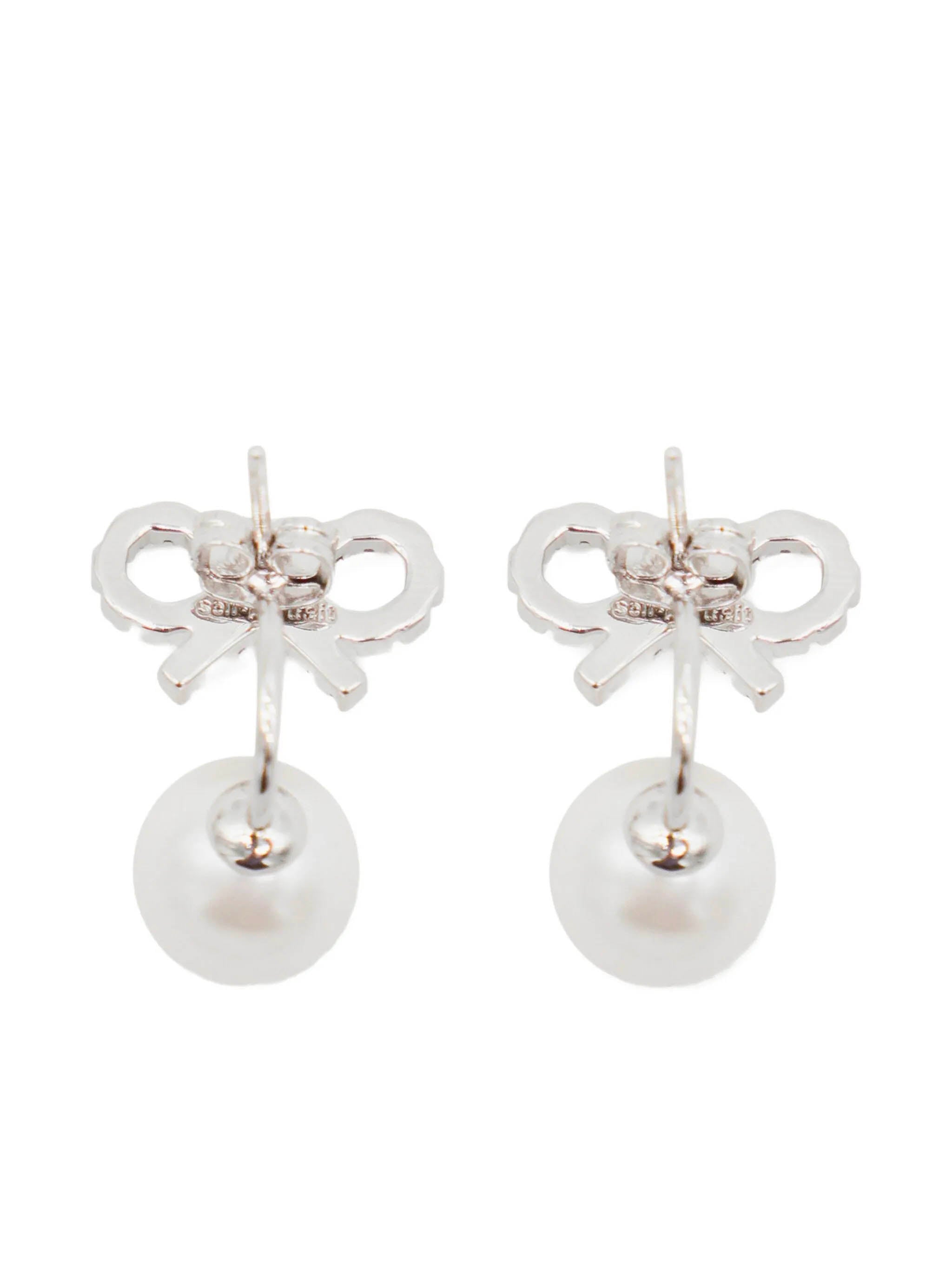 SELF-PORTRAIT Mini Crystal Bow and Pearl Jacket Earrings