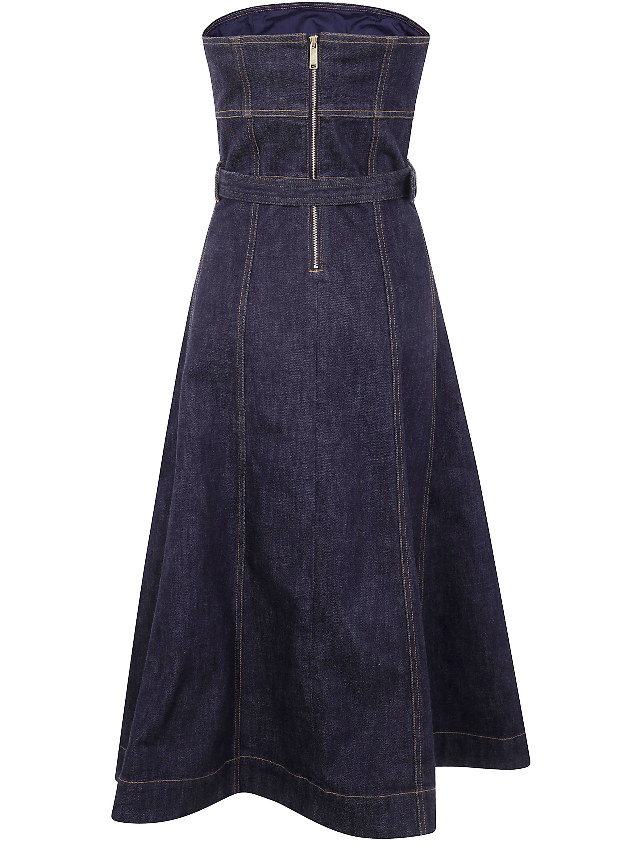 SELF-PORTRAIT Denim Midi Dress with Exposed Zip Closure - Size 8