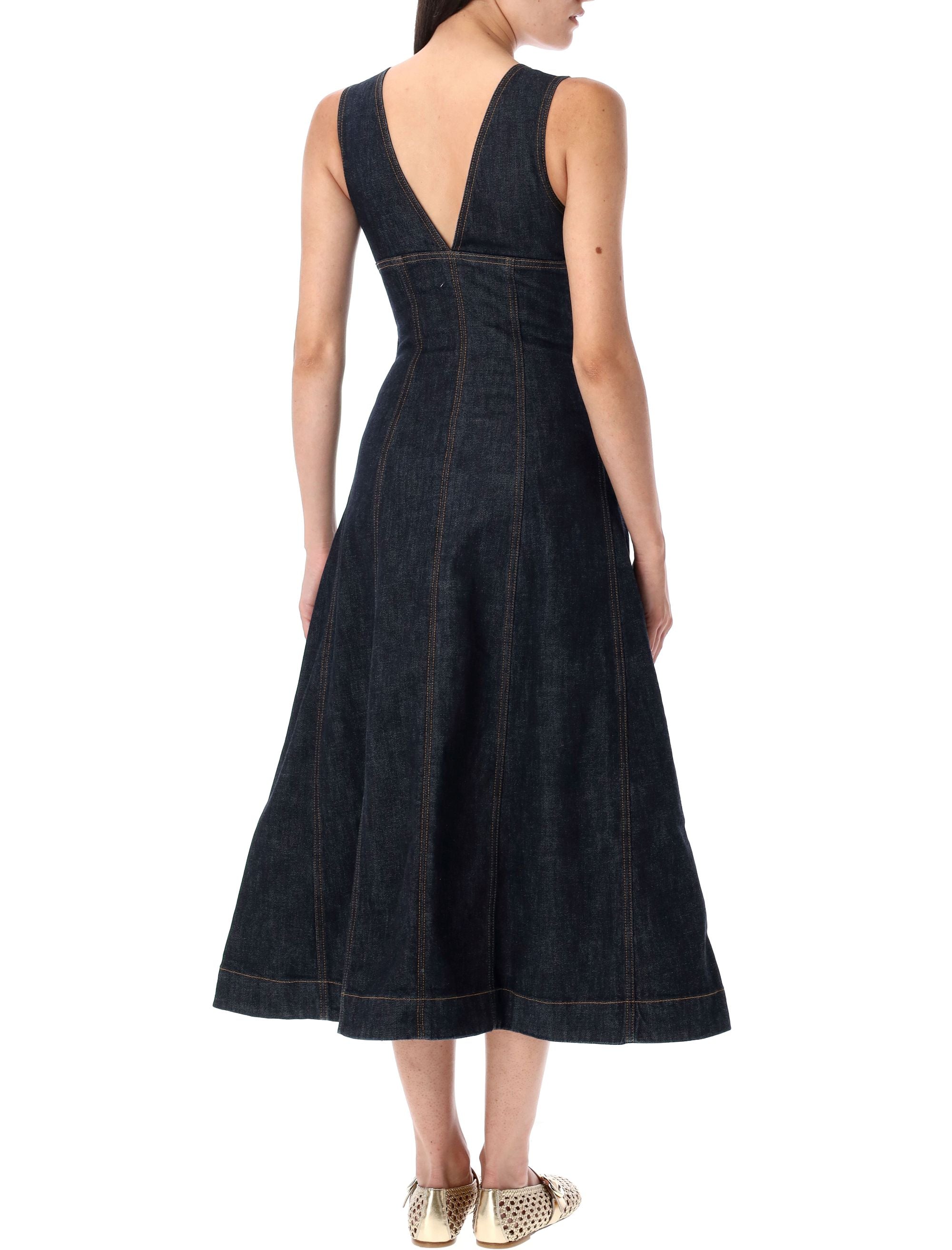 SELF-PORTRAIT Women's Denim Midi Dress with Exposed Zip Opening - Size 6
