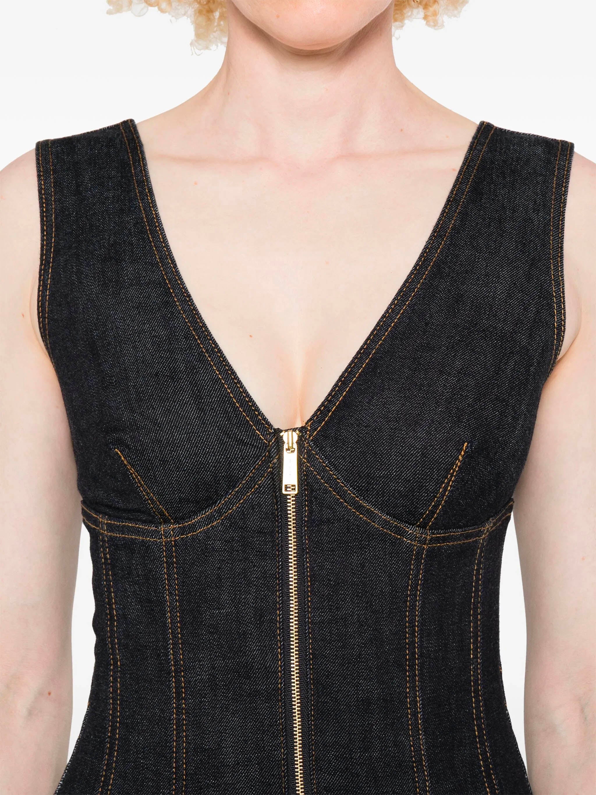 SELF-PORTRAIT Women's Denim Midi Dress with Exposed Zip Opening - Size 6