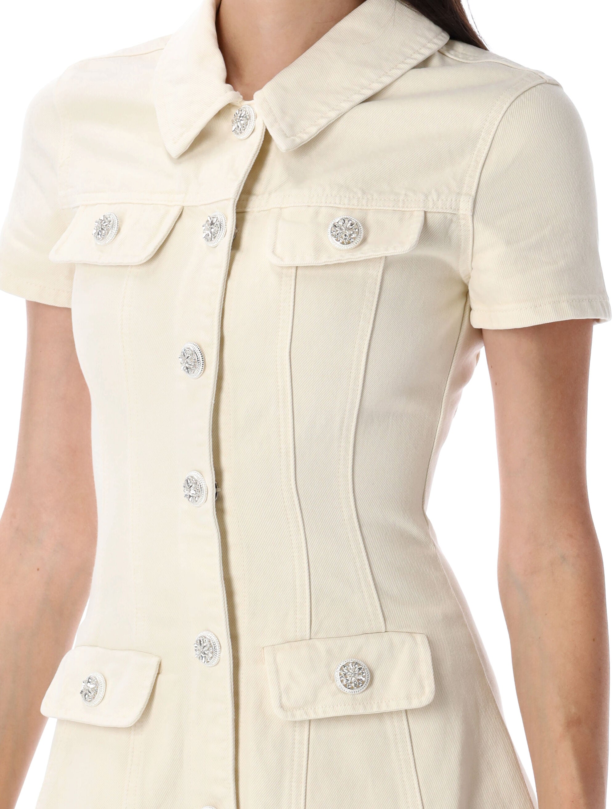 SELF-PORTRAIT Chic Denim Dress with Four Front Flap Pockets