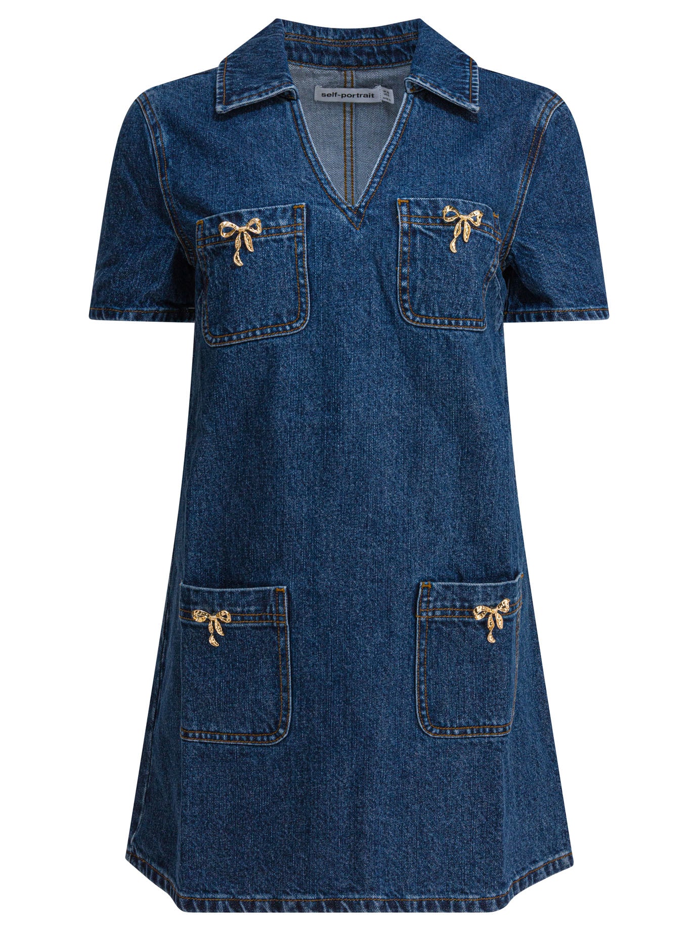 SELF-PORTRAIT Denim Crystal Bow Mini Dress