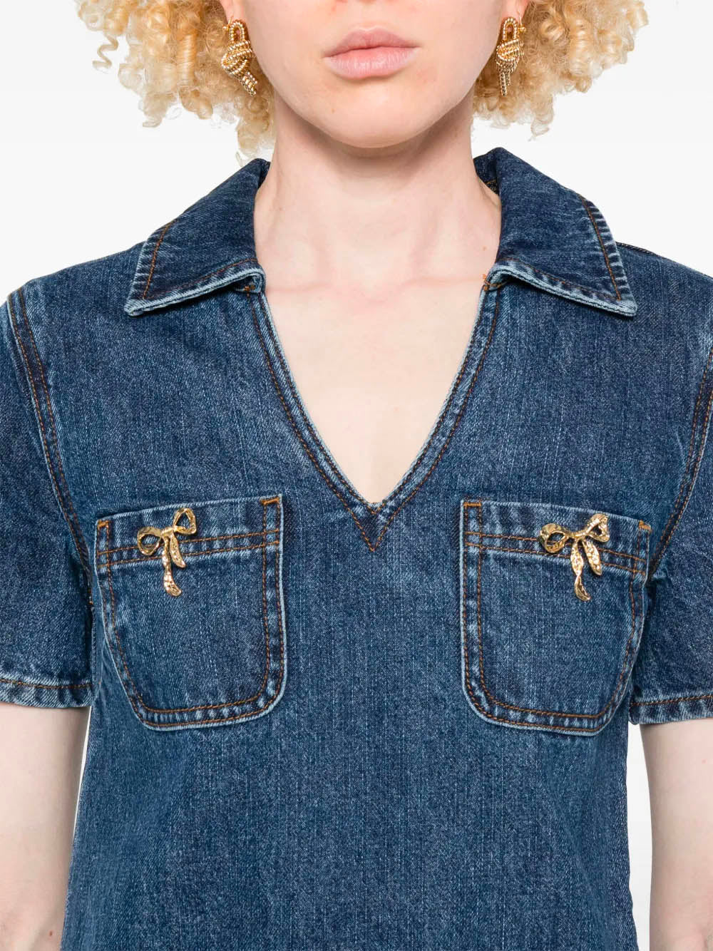 SELF-PORTRAIT Denim Crystal Bow Mini Dress