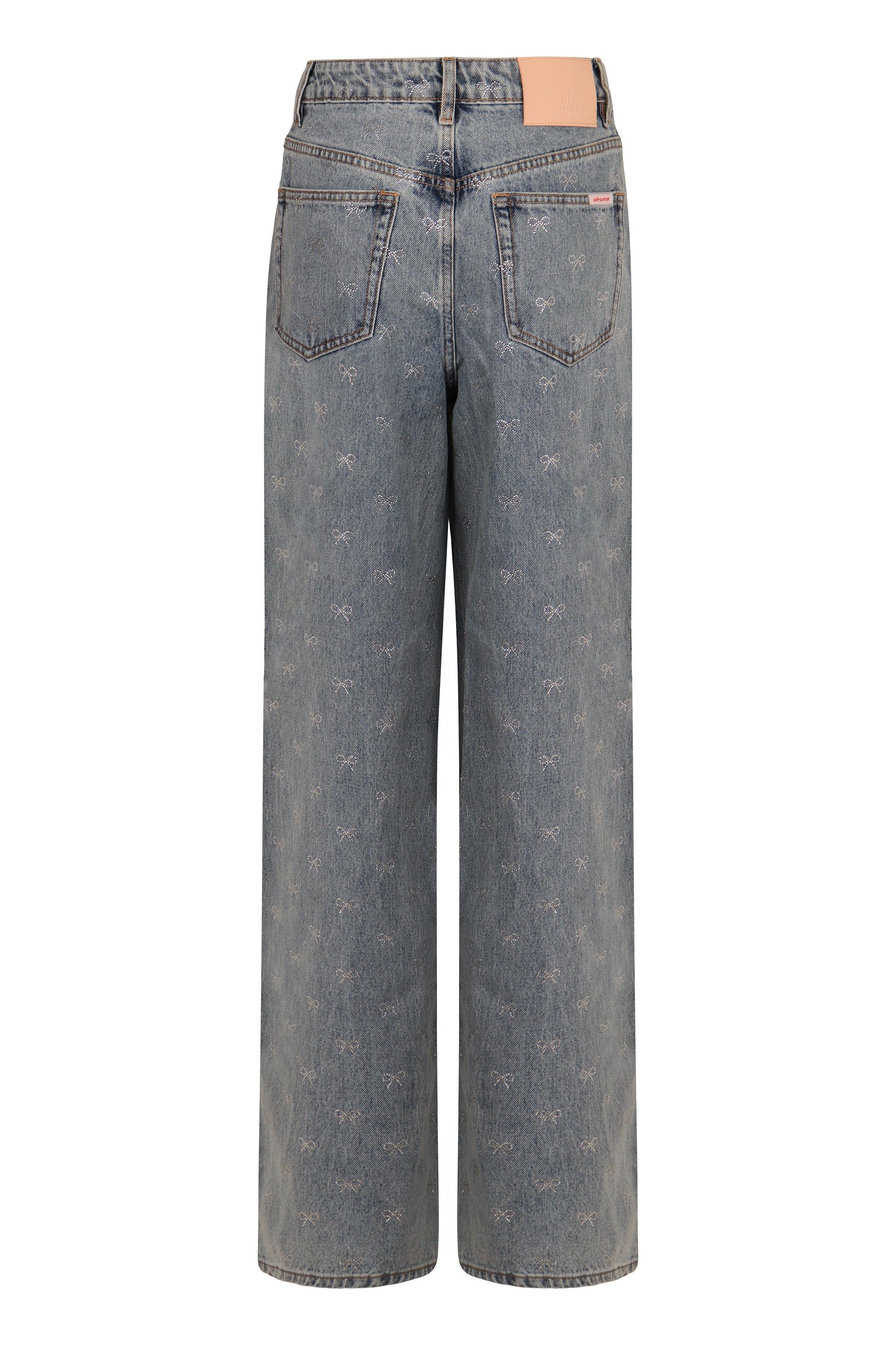SELF-PORTRAIT Wide-Leg Jeans with Rhinestone Details