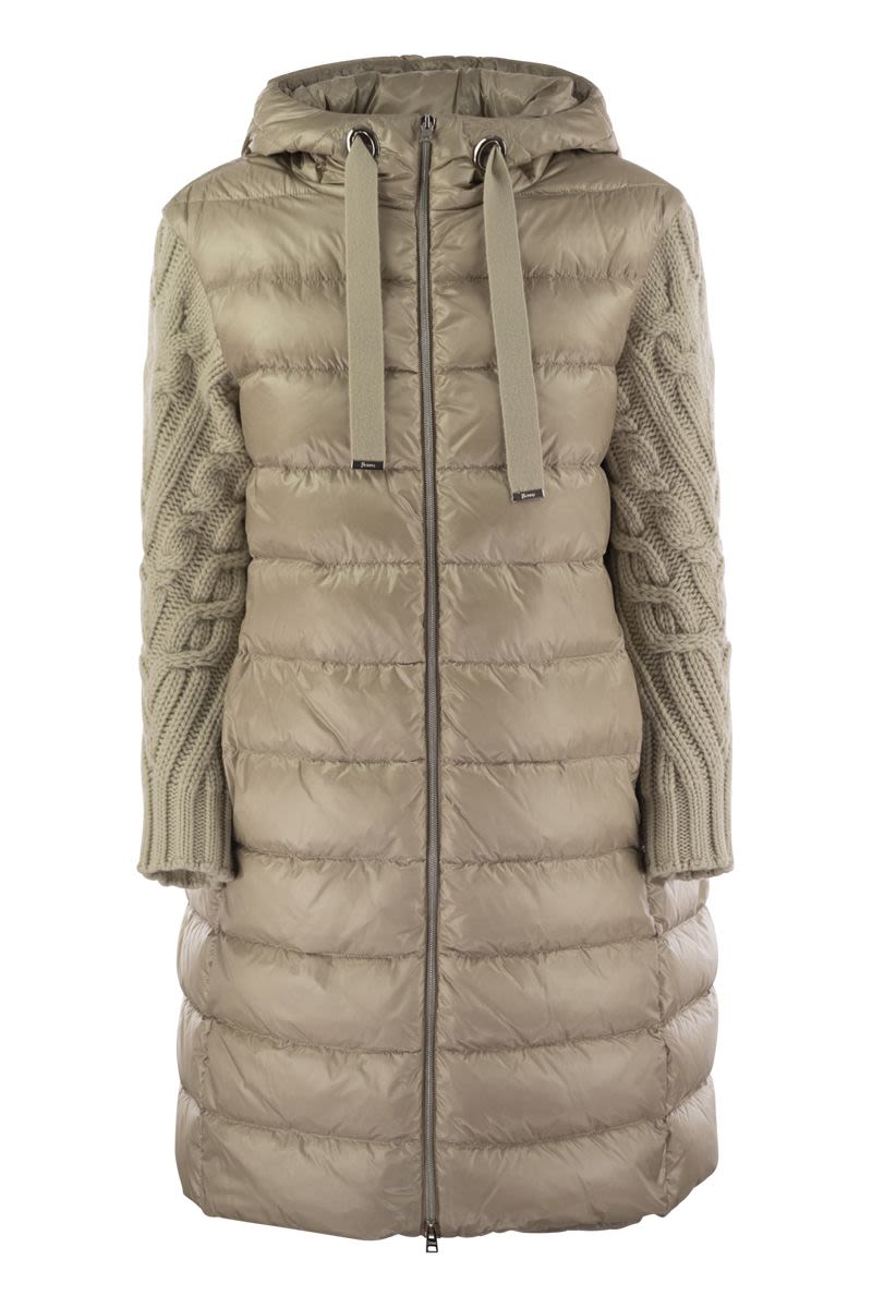 HERNO Women's Long Down Jacket with Wool Sleeves
