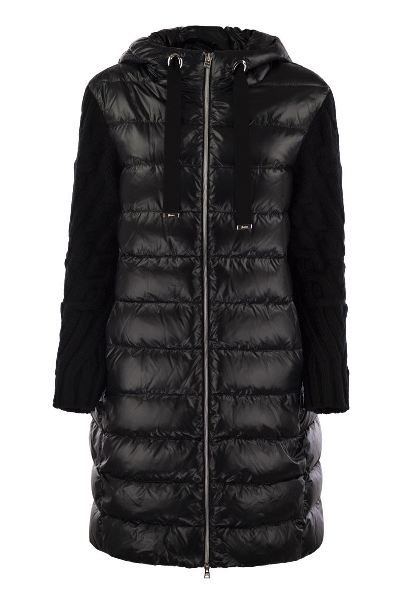 HERNO Luxury Long Down Jacket with Wool Sleeves