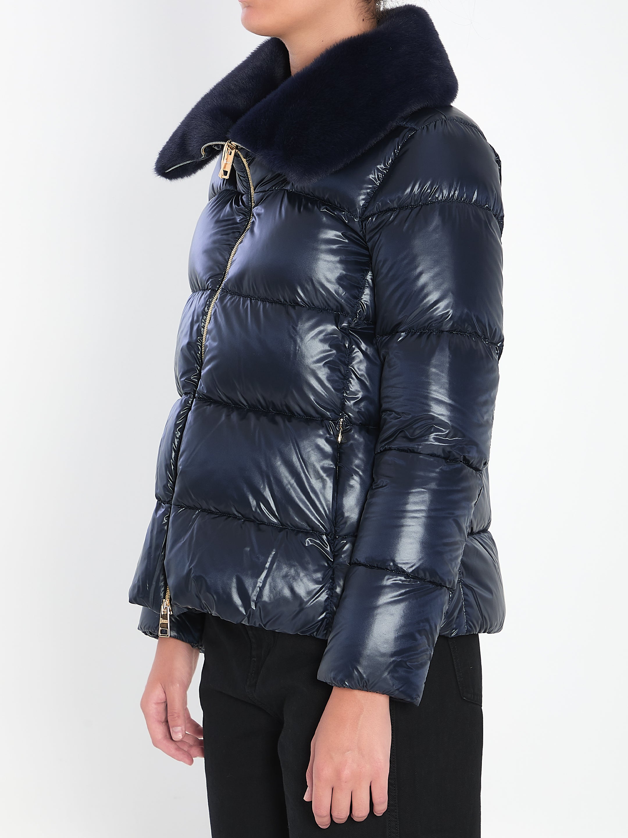 HERNO Lightweight Puffer Jacket with Fur Collar - Size 40