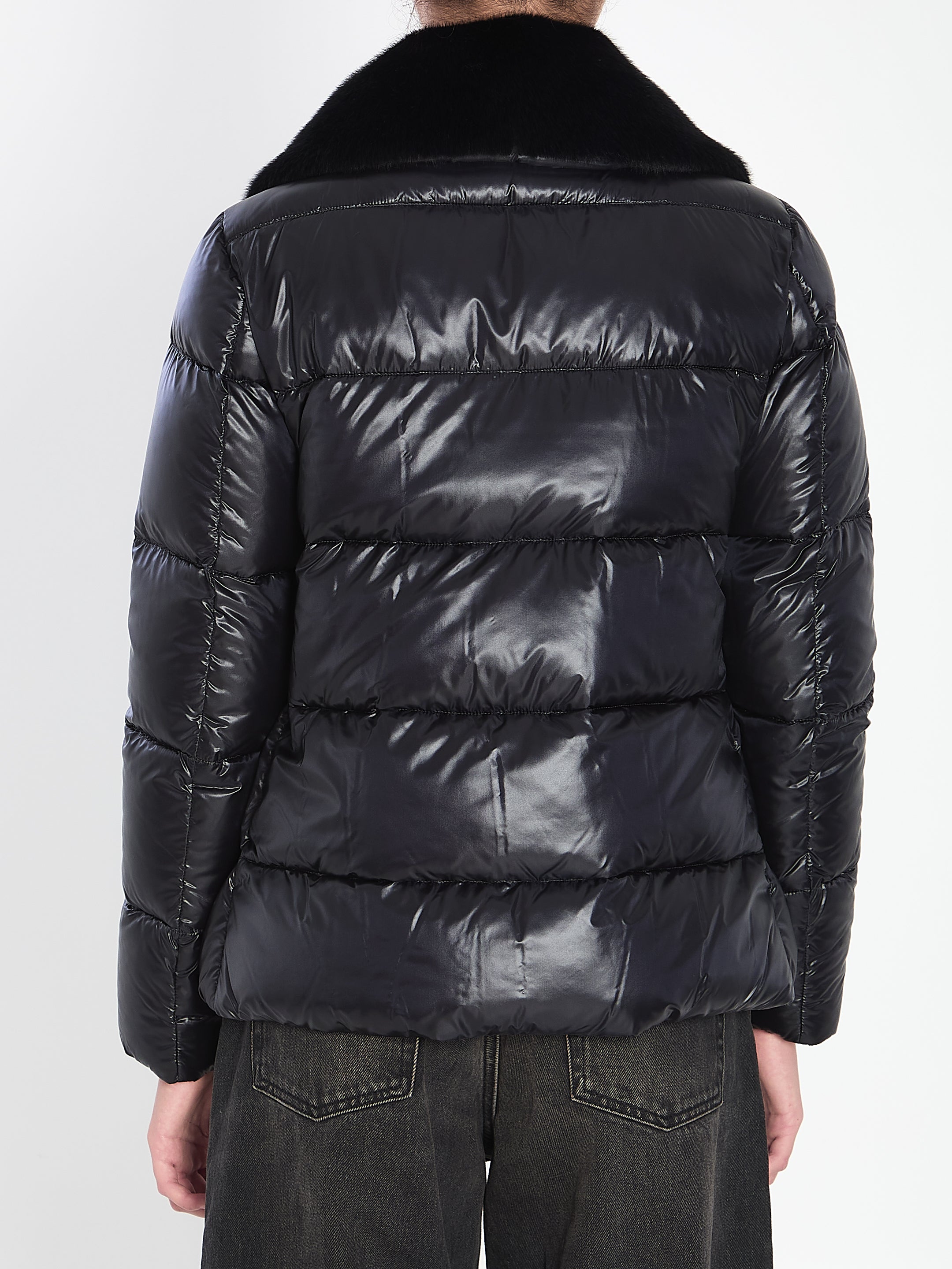 HERNO Lightweight Puffer Jacket with Fur Collar - Size 40 IT