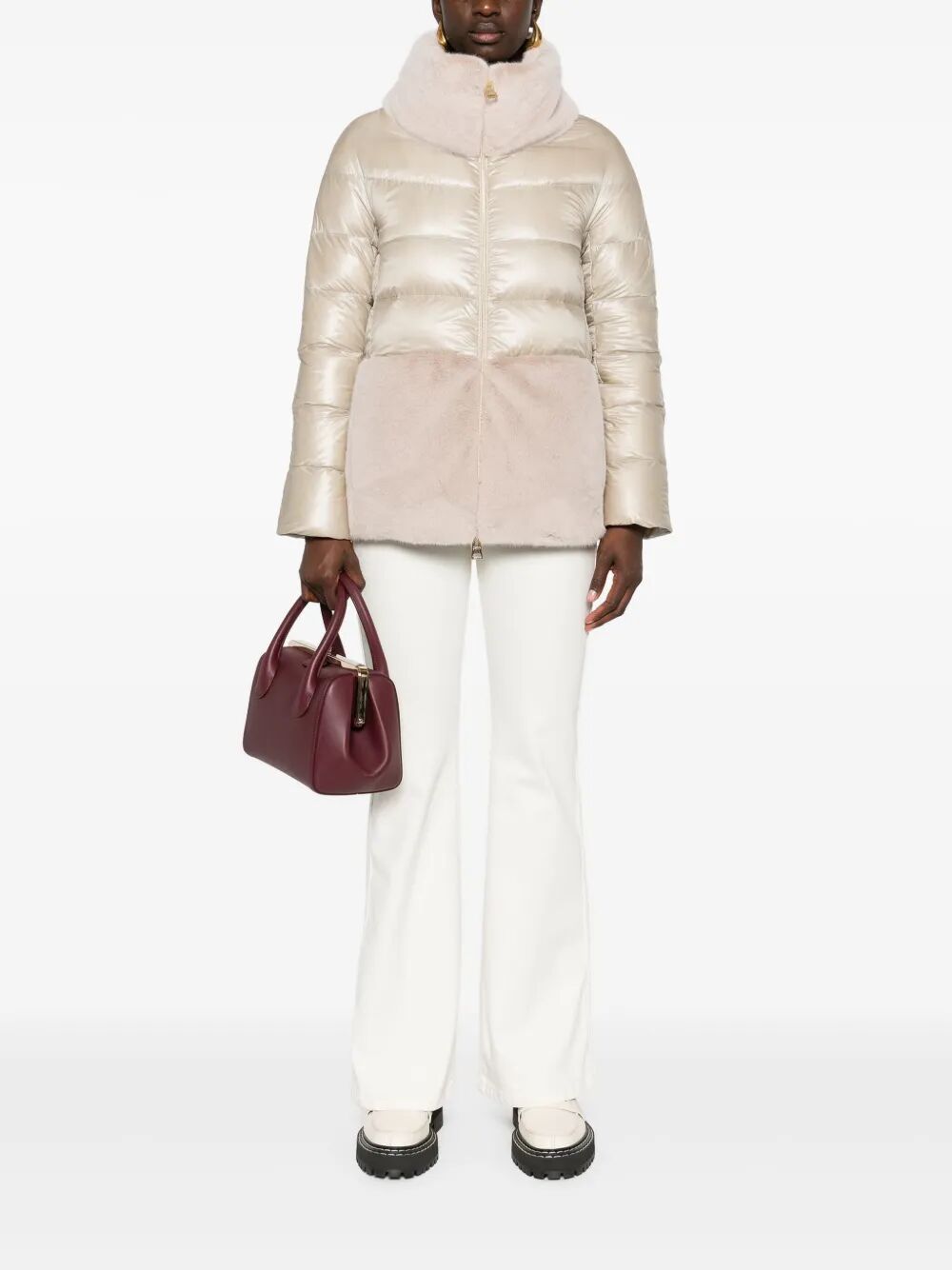 HERNO Ultralight Nylon and Fur Cape for Women