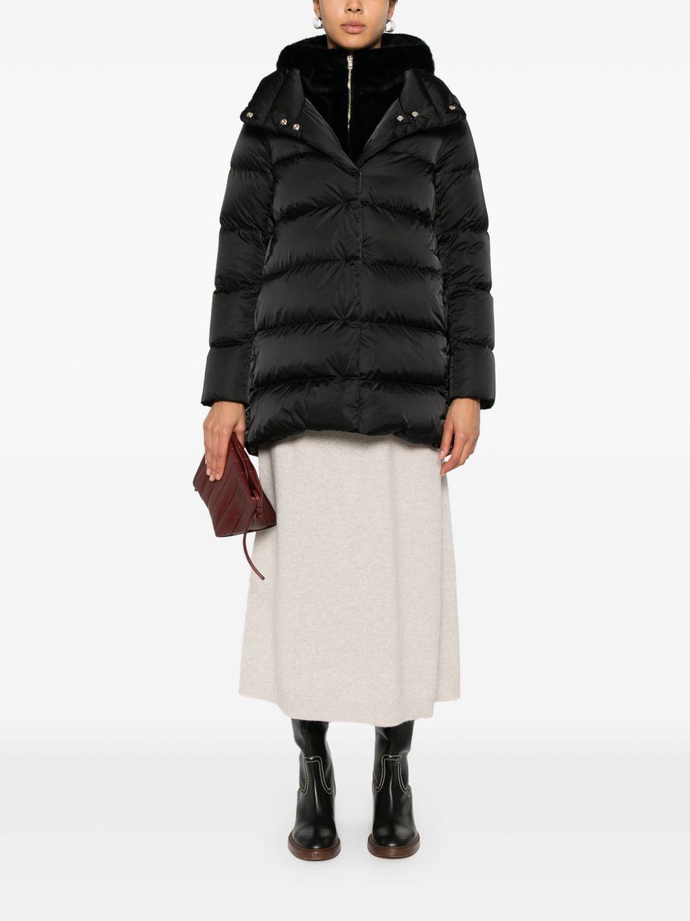 HERNO Women's Padded Mini Coat with Detachable Faux-Fur Hood