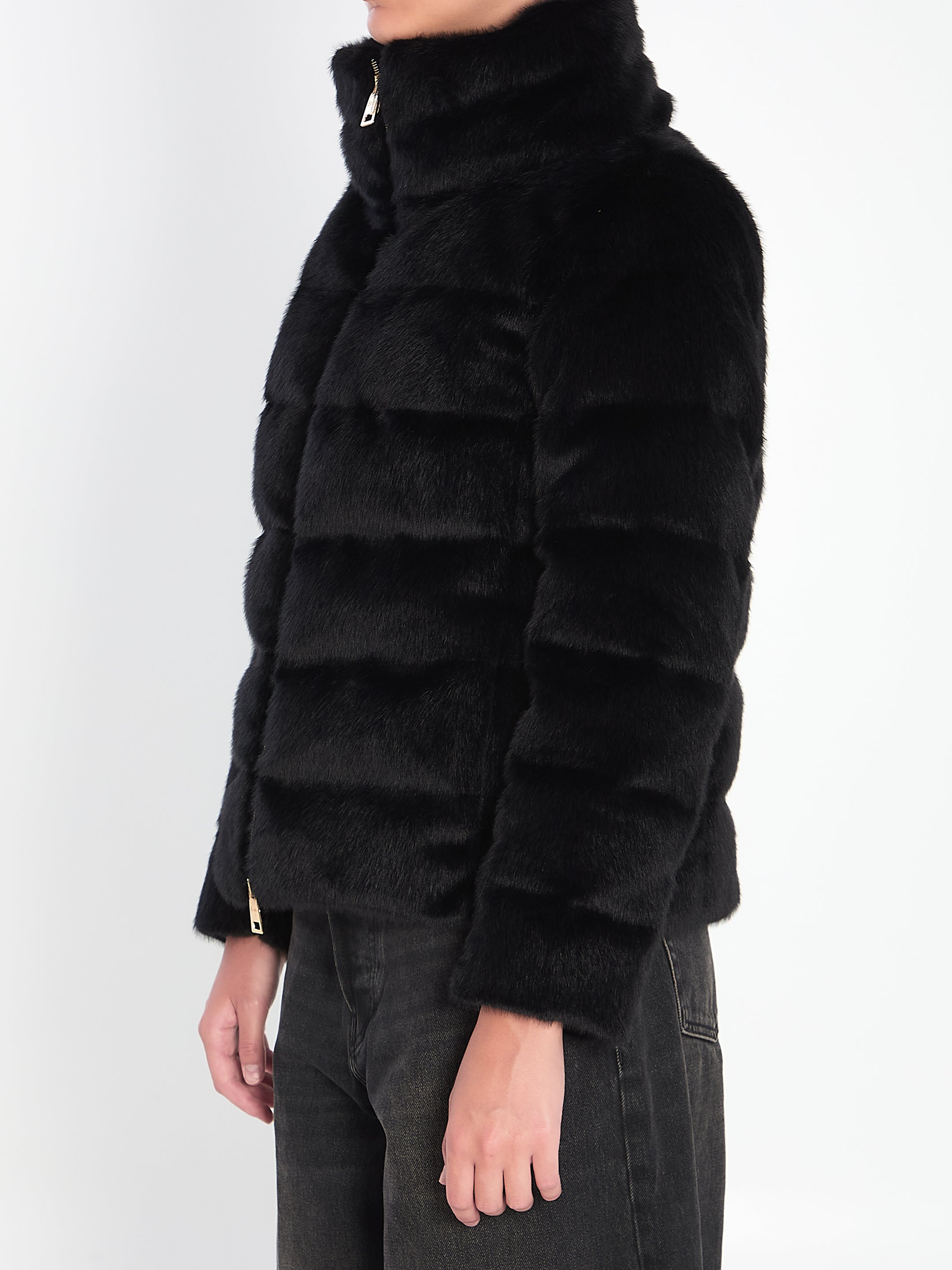 HERNO Eco-Fur Down Jacket with Crater Collar, Size 40 IT