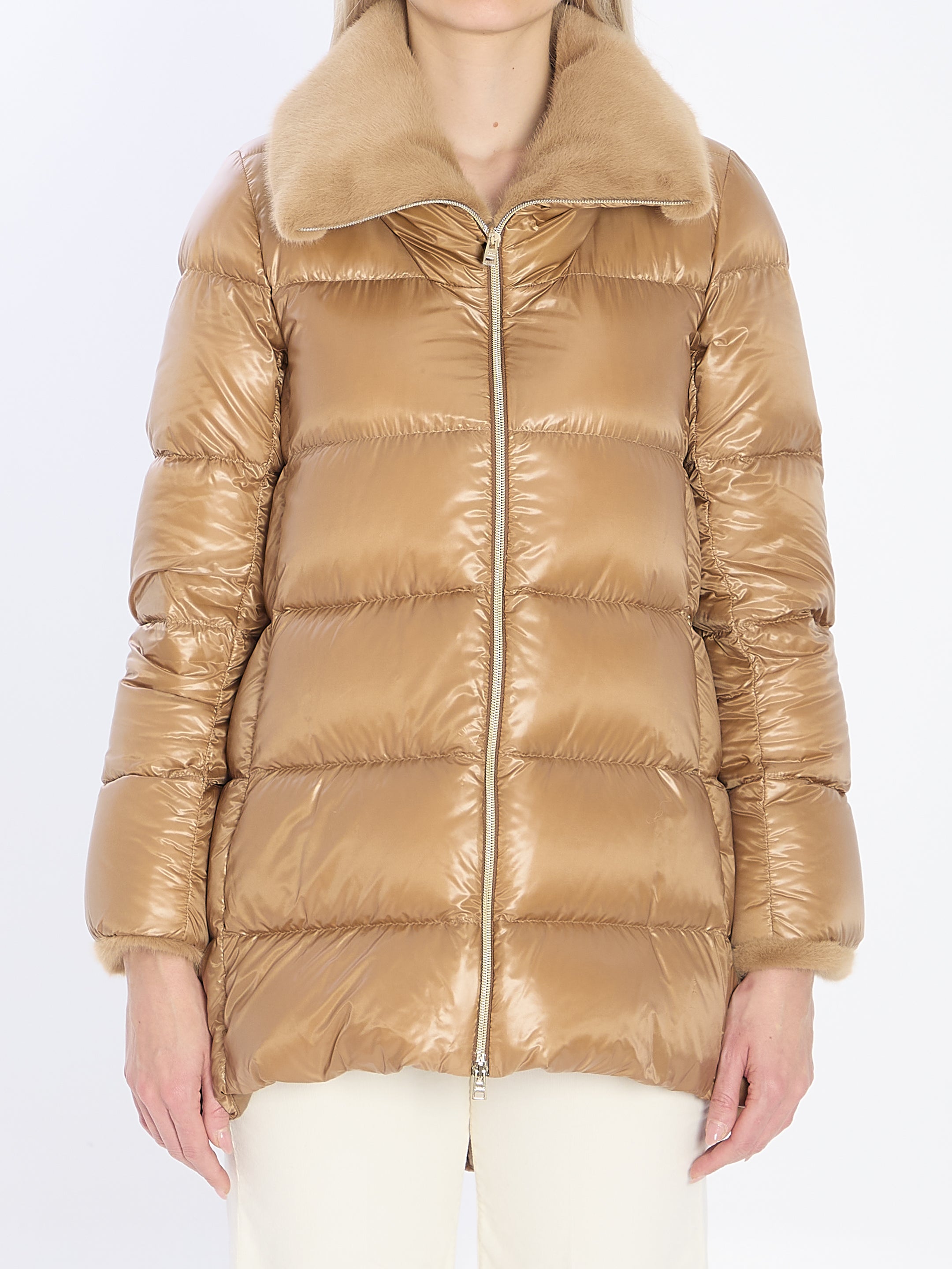 HERNO Mid-Length Women's Light Puffer Jacket with Fur Collar