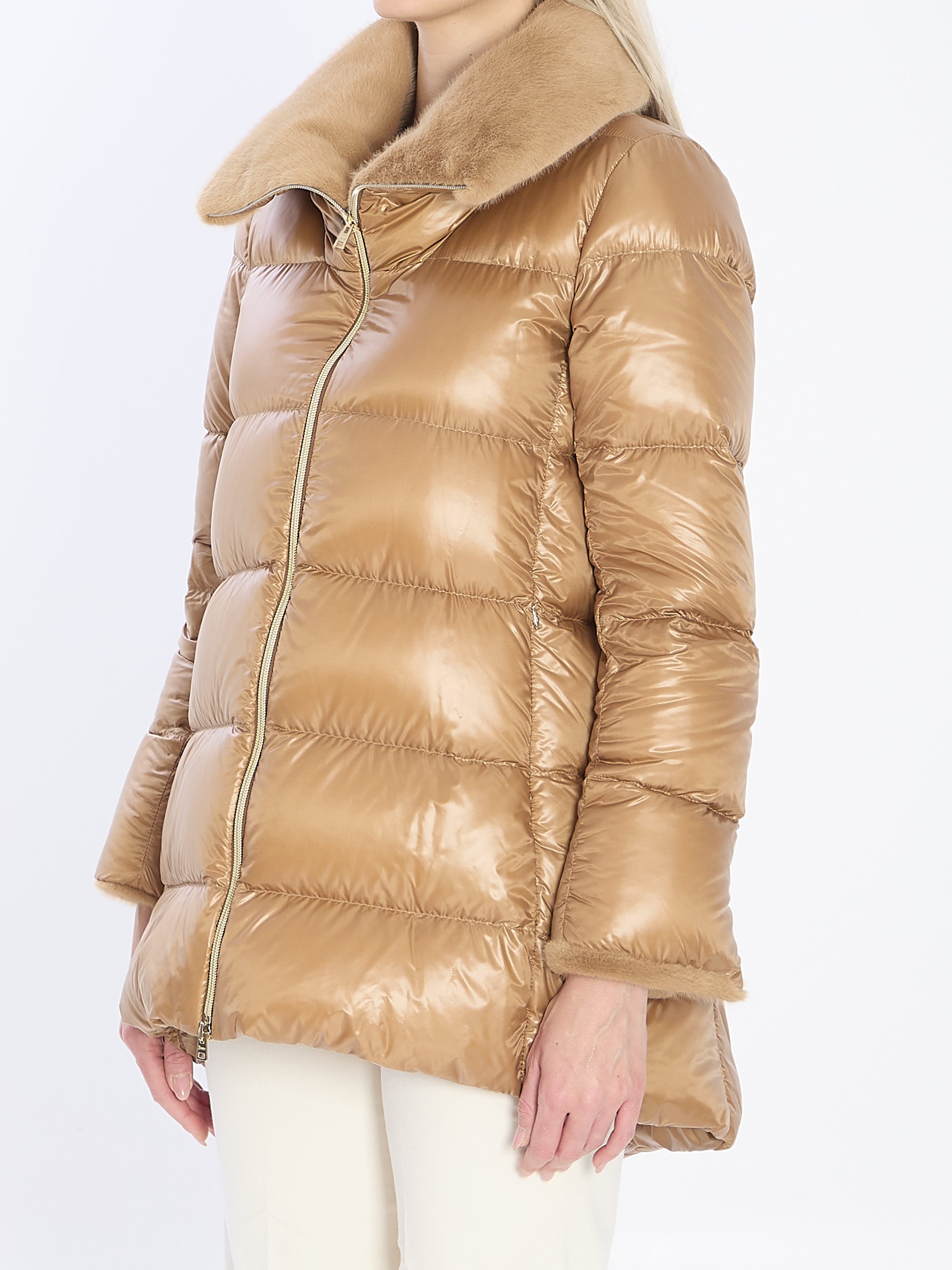 HERNO Mid-Length Women's Light Puffer Jacket with Fur Collar