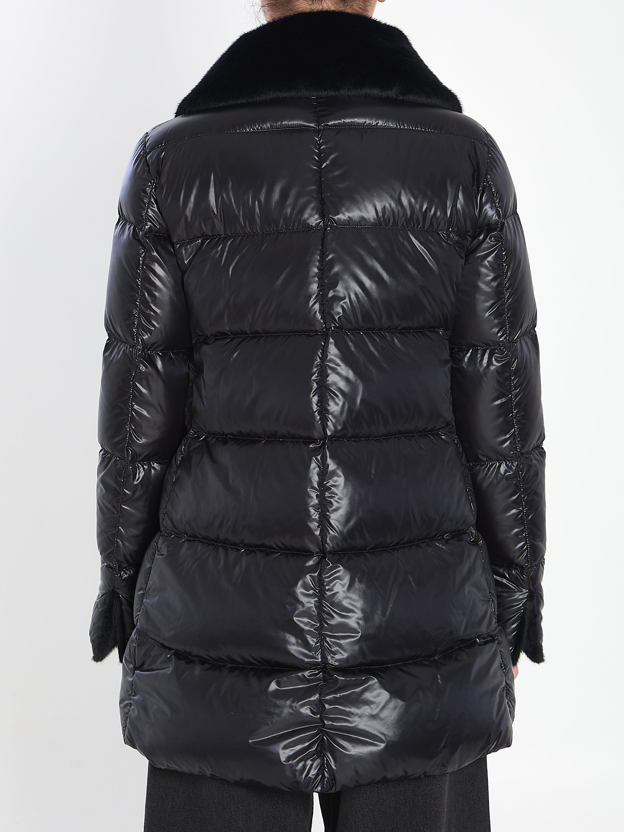HERNO Mid-Length Light Puffer Jacket with Fur Collar - Size 40