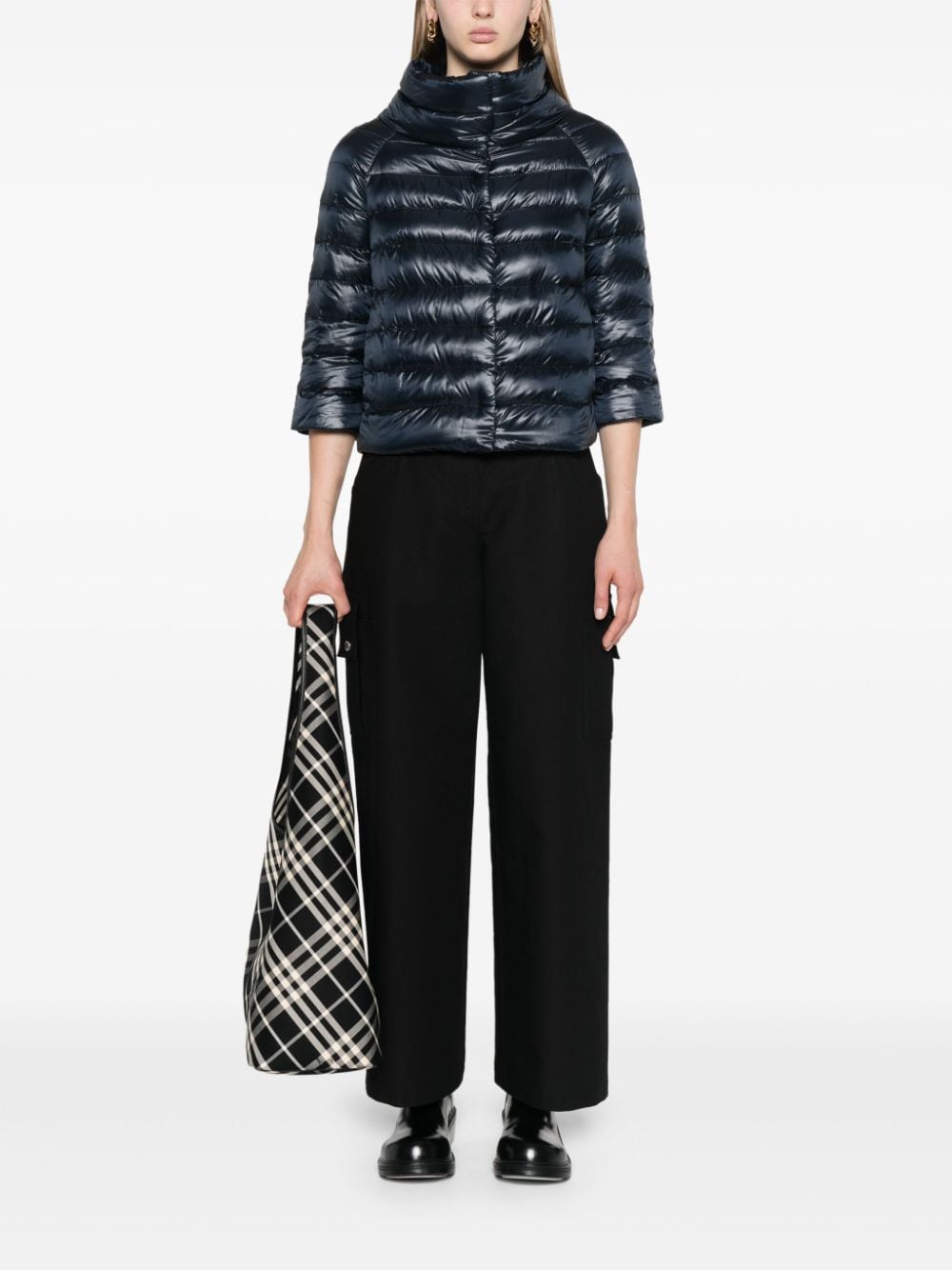 HERNO Women’s Padded High Neck Cape with Three-Quarter Sleeves