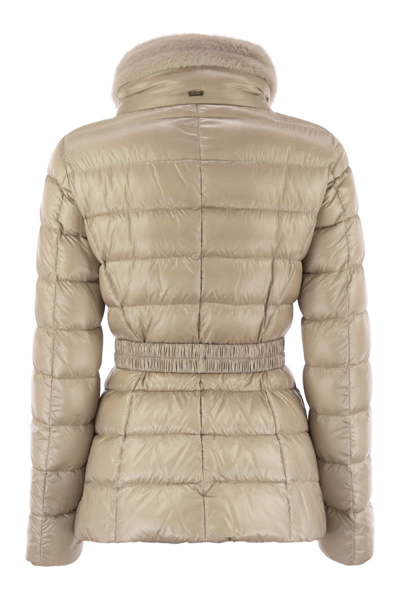 HERNO Slim Fit Ultralight Down Jacket with High Collar and Faux Fur Trim