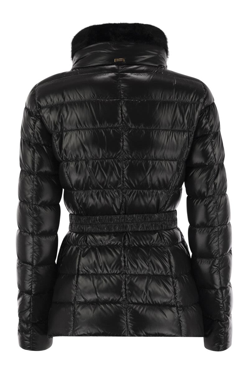 HERNO Ultralight Nylon Down Jacket with High Collar and Faux Fur Trim