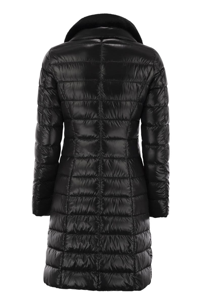 HERNO Slim Fit Long Down Jacket with Faux Fur Collar