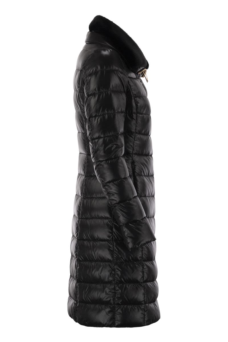 HERNO Slim Fit Long Down Jacket with Faux Fur Collar