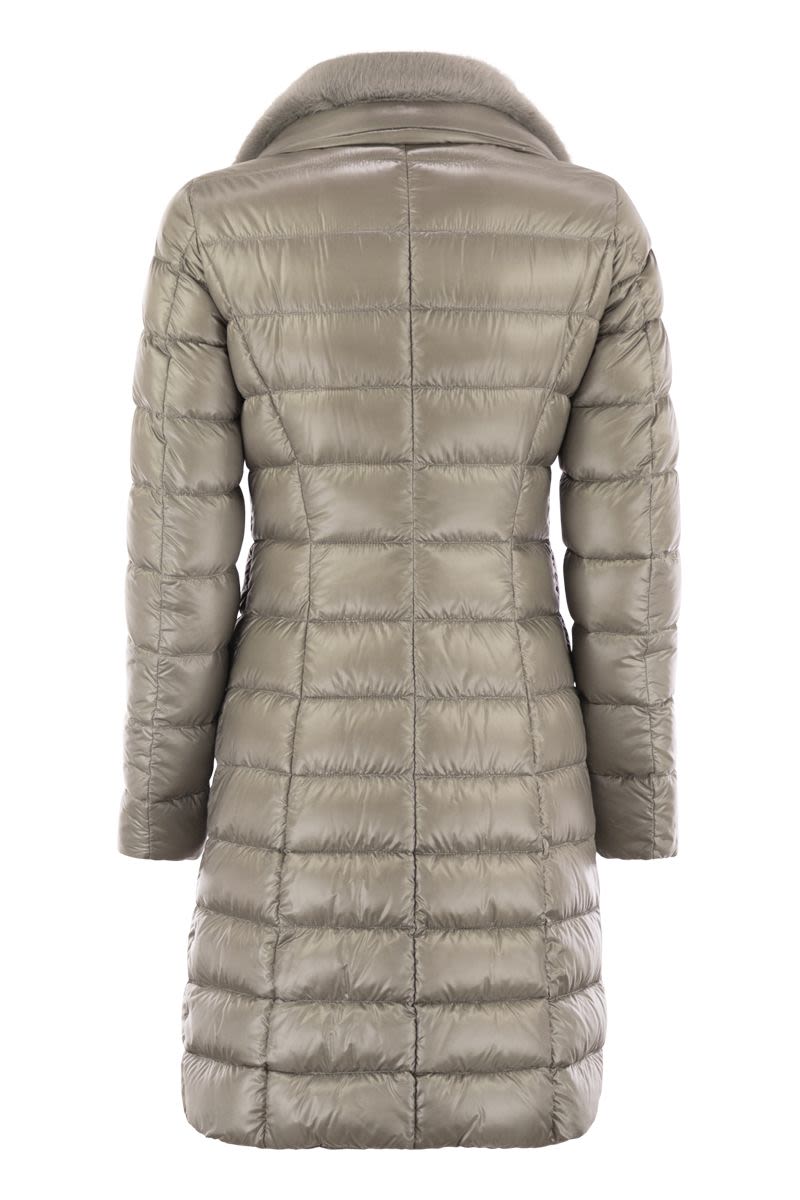 HERNO Slim Fit Long Down Jacket with Faux Fur Collar
