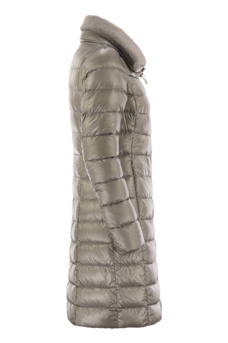 HERNO Slim Fit Long Down Jacket with Faux Fur Collar
