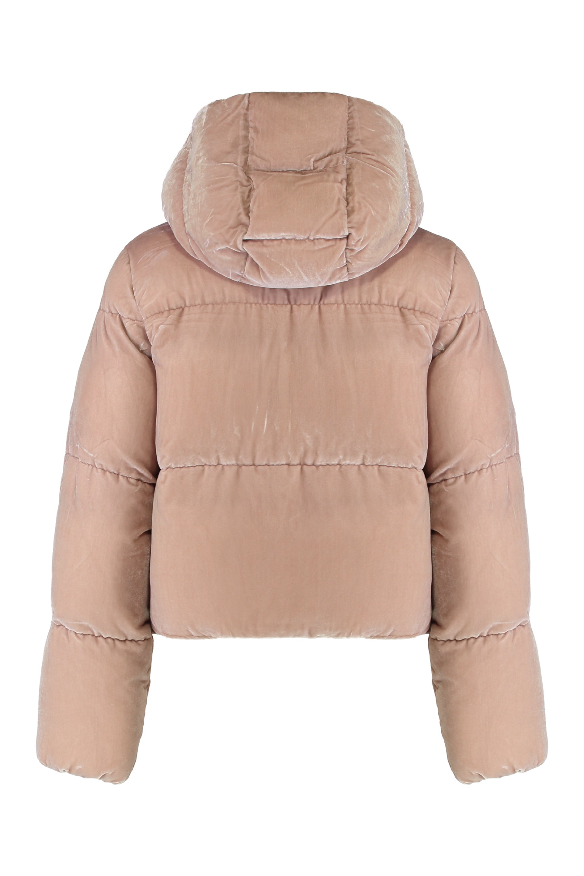 ELISABETTA FRANCHI Cropped Velvet Puffer Jacket