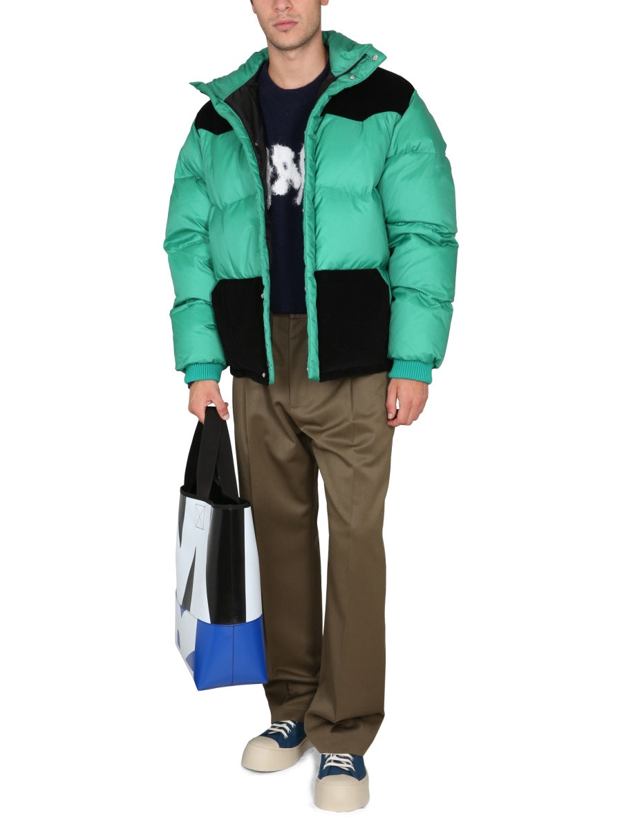 MARNI Color-Block Down Jacket with High Neck Zipper