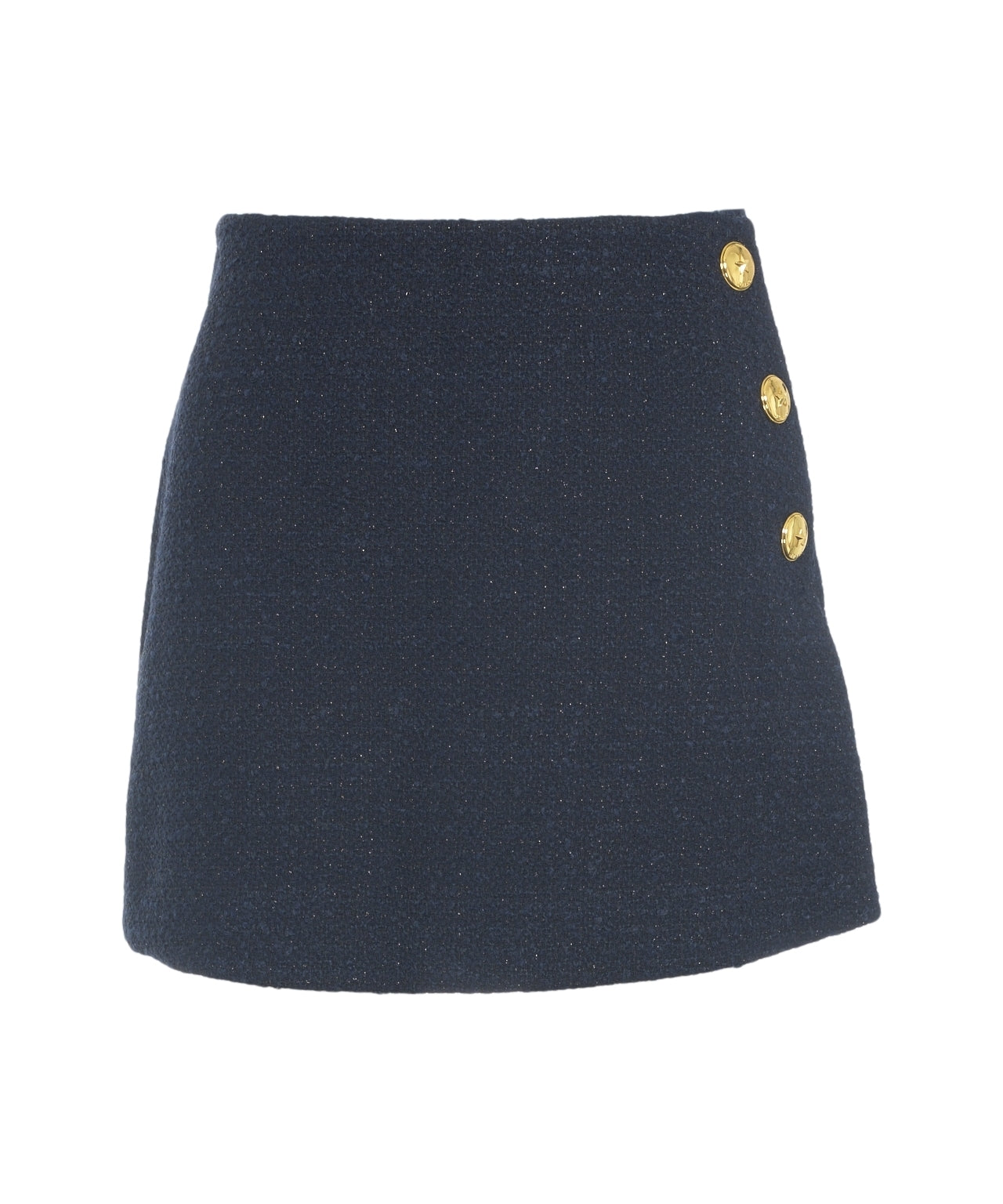 PINKO High-Waisted Mini Skirt with Decorative Gold Buttons