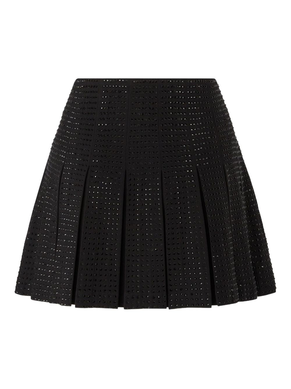 PINKO Flared Mini Skirt with Pleated Details and Rhinestones