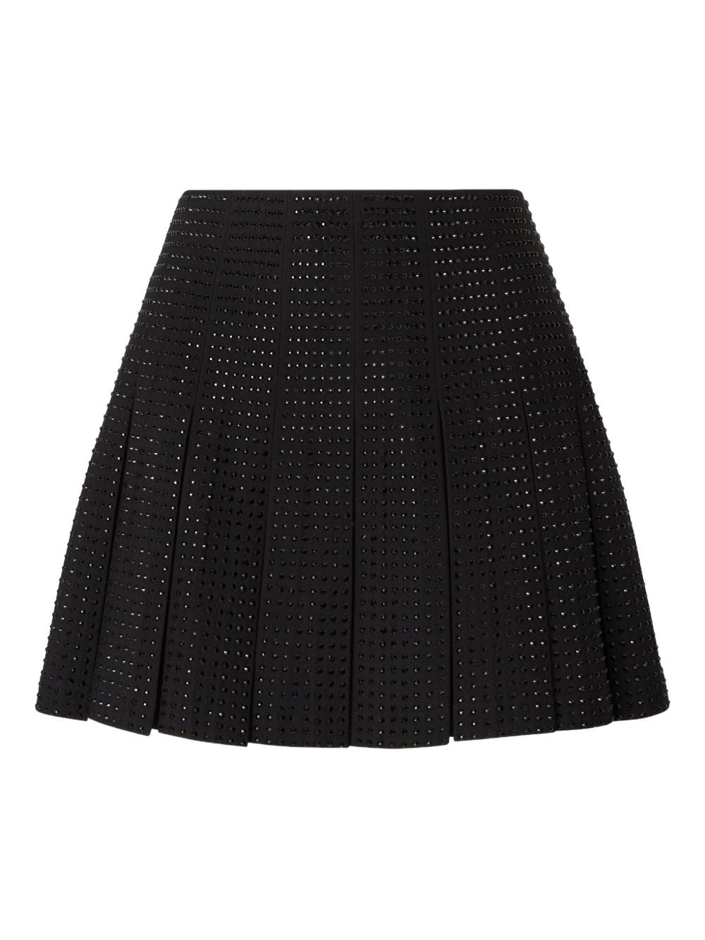 PINKO Flared Mini Skirt with Pleated Details and Rhinestones