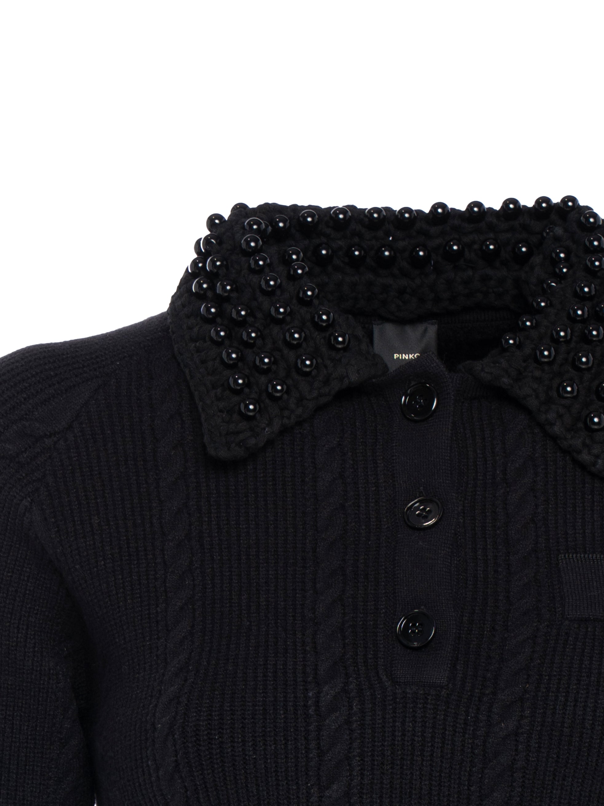 PINKO Fitted Cropped Polo Sweater with Pearl Collar - FW25
