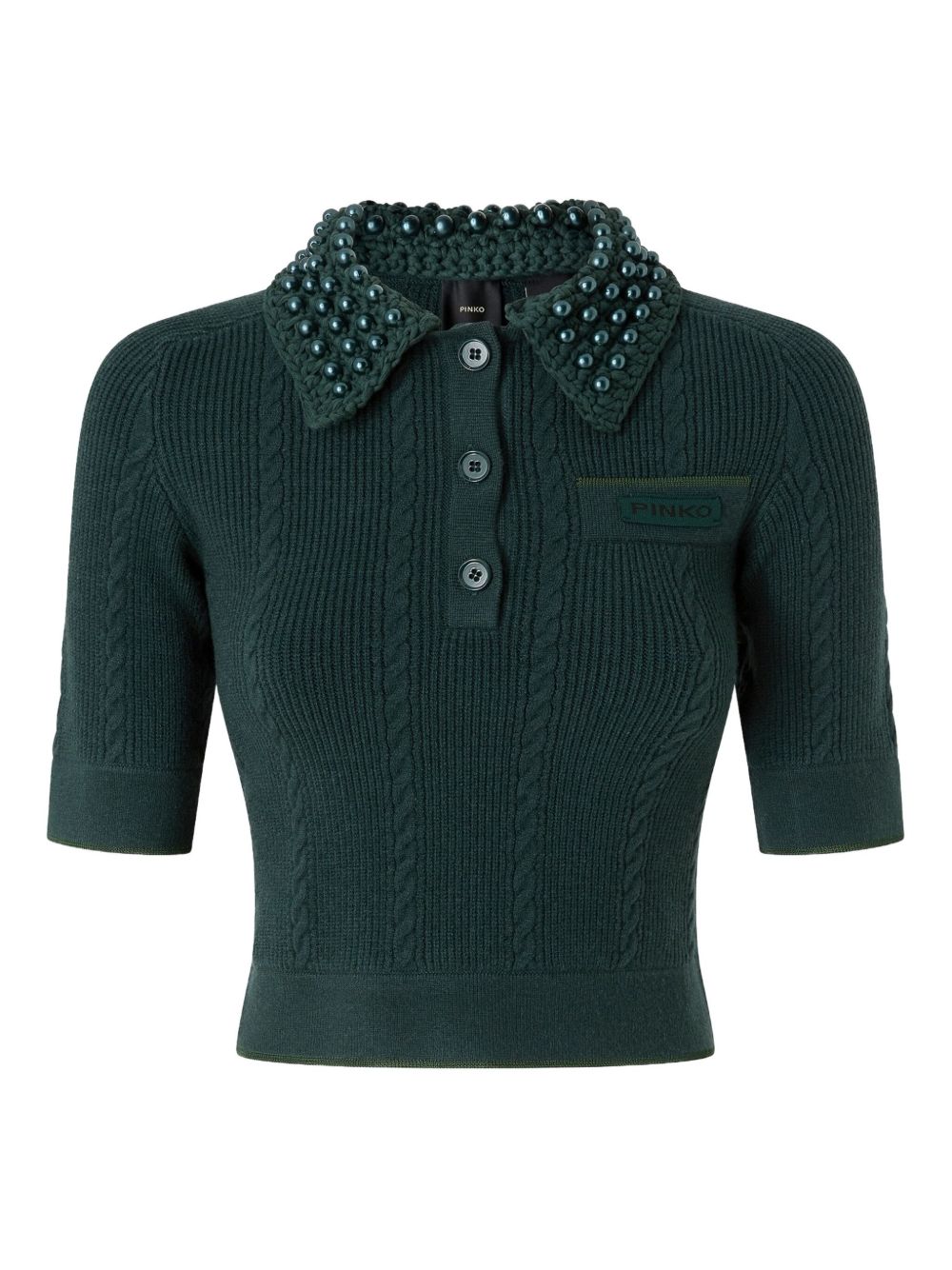 PINKO Fitted Knit Cropped Polo Shirt
