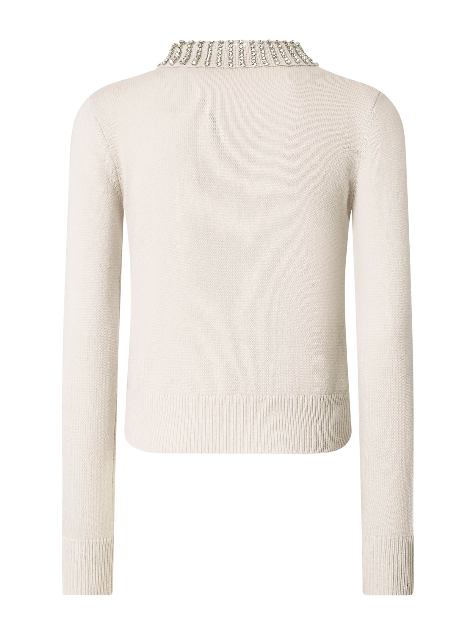 PINKO Fitted Sweater with Rhinestone-Embellished Polo Collar